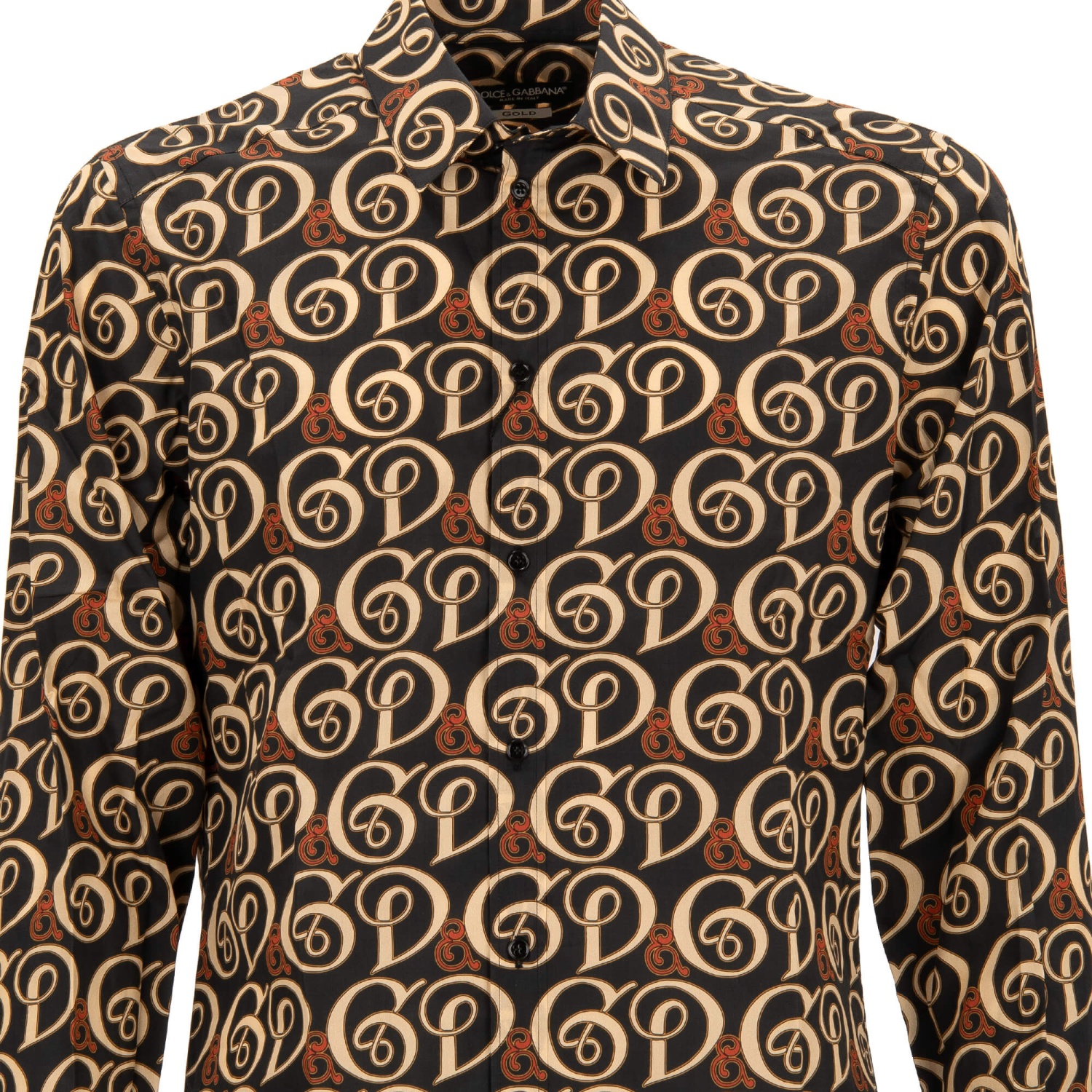 DOLCE & GABBANA DG Logo Cotton Shirt GOLD Black Beige Orange 13331