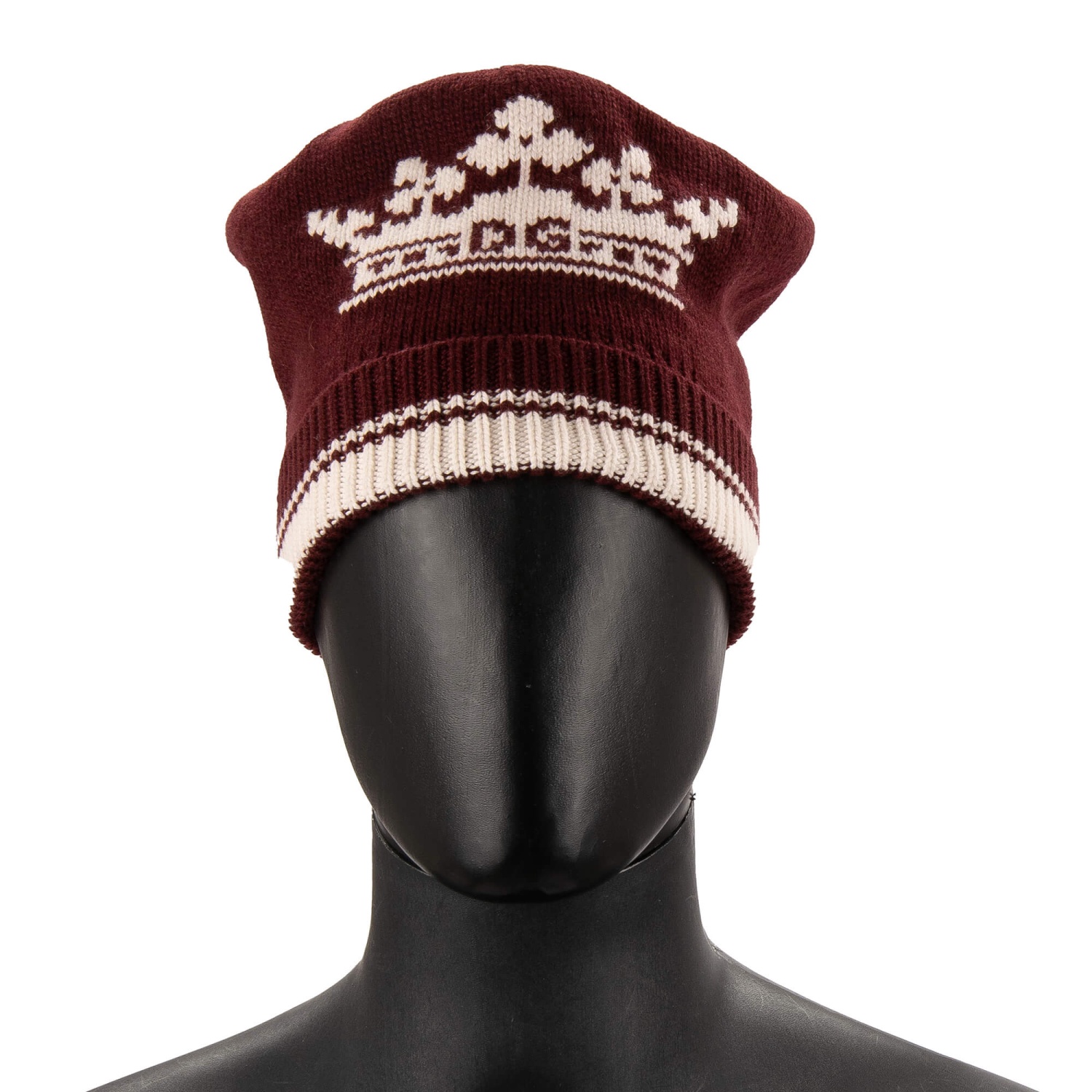DOLCE & GABBANA DG Logo Crown Cashmere Hat Beanie Burgundy Brown