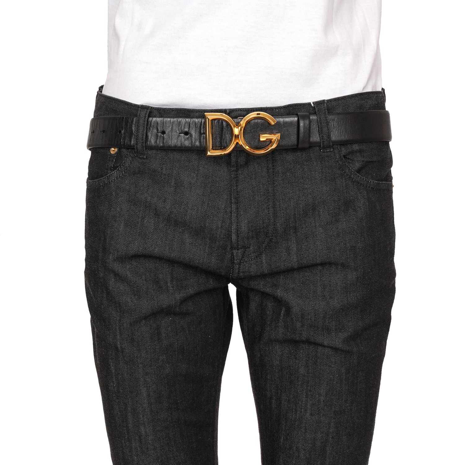 DOLCE & GABBANA DG Logo Metal Buckle Horse Leather Belt