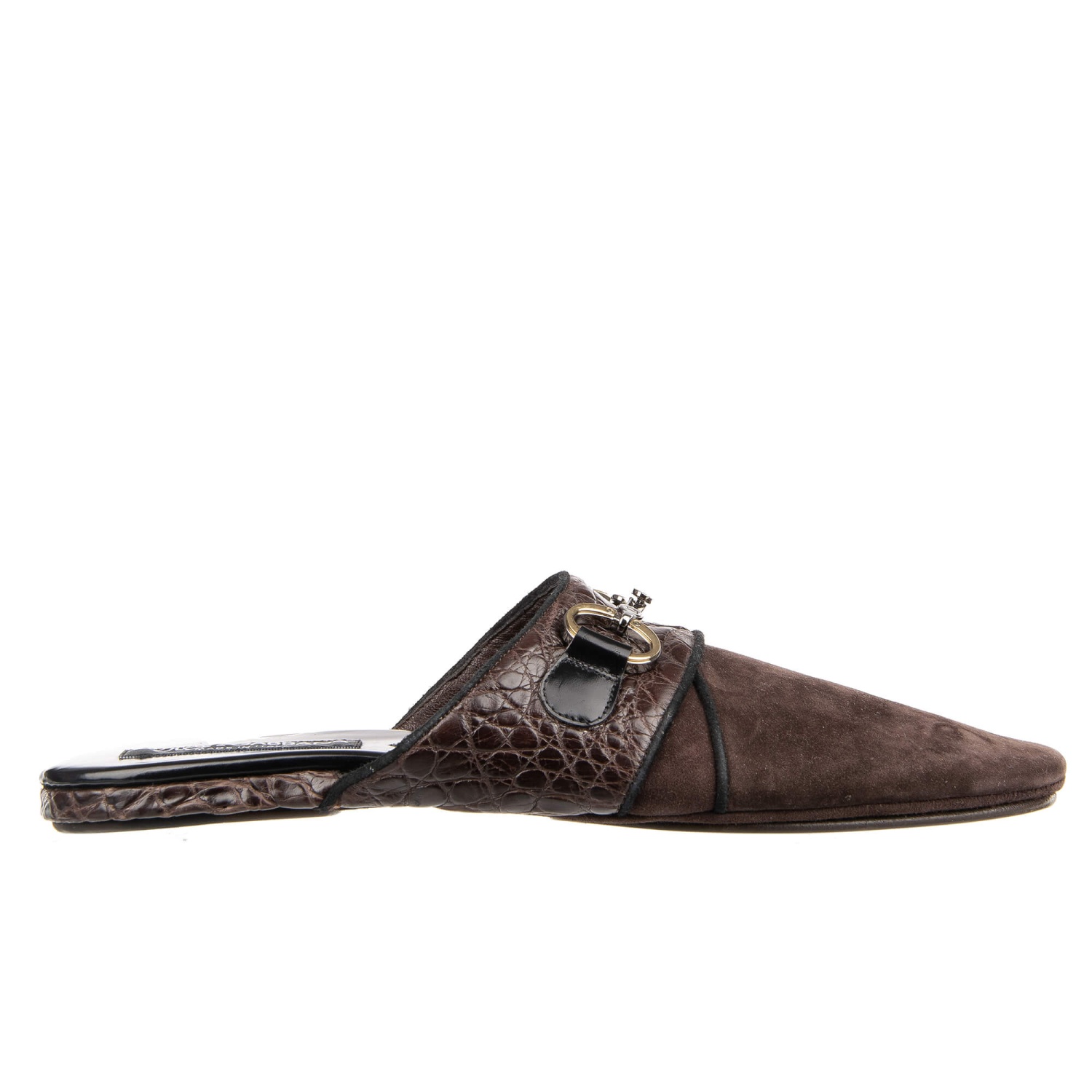 DOLCE & GABBANA DG Logo Metal Buckle Slipper Shoes Brown