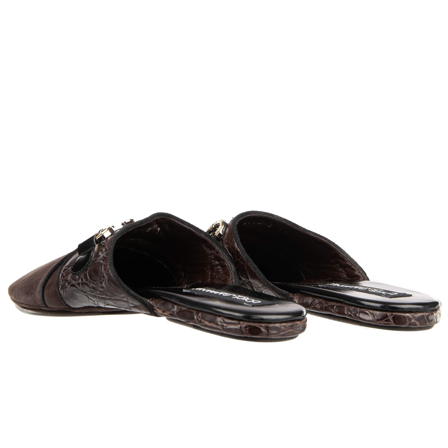 DOLCE & GABBANA DG Logo Metal Buckle Slipper Shoes Brown
