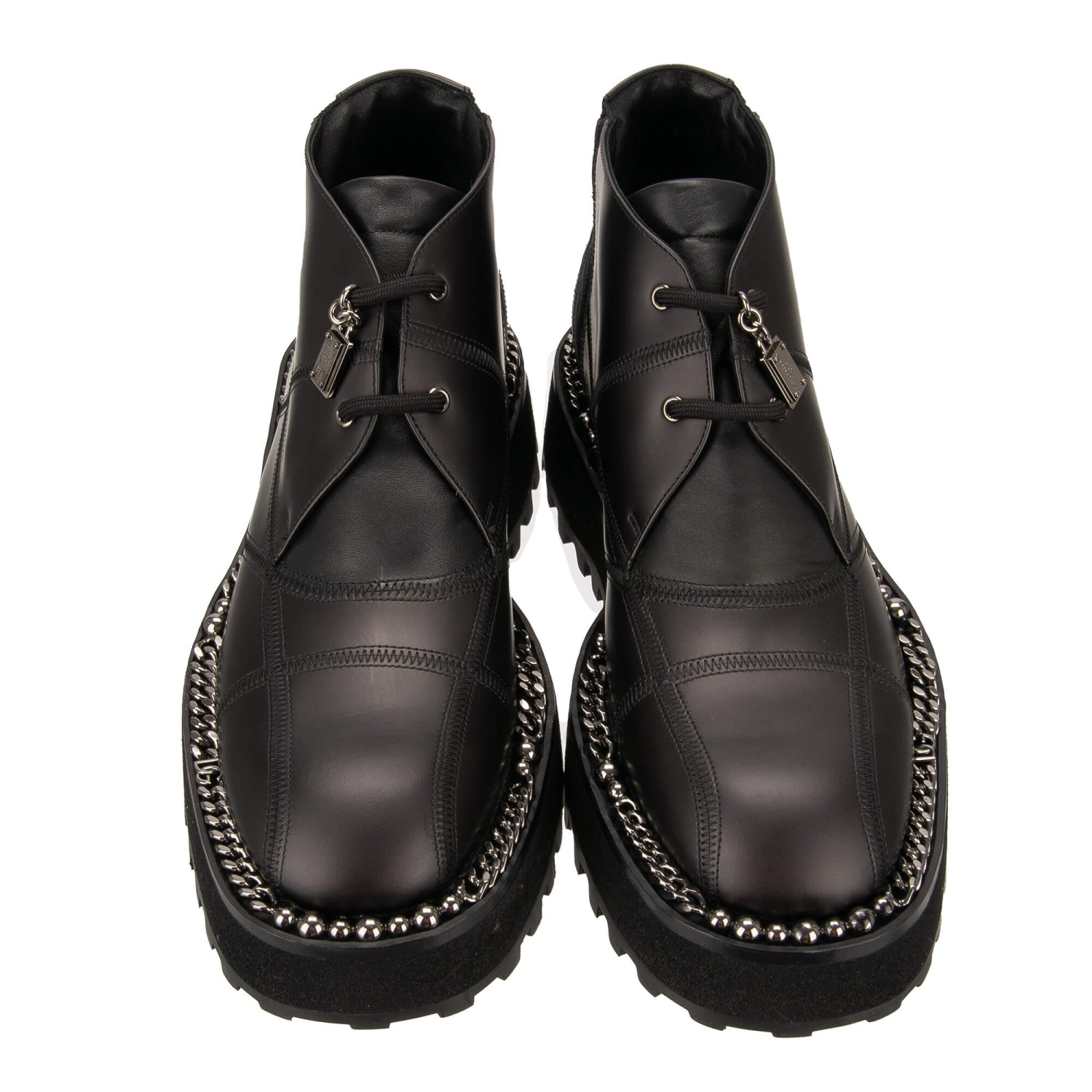 Bottes DOLCE & GABBANA DG Logo Plaque Cuir Noir - Fermeture Éclair - Taille Variable - Neuf
