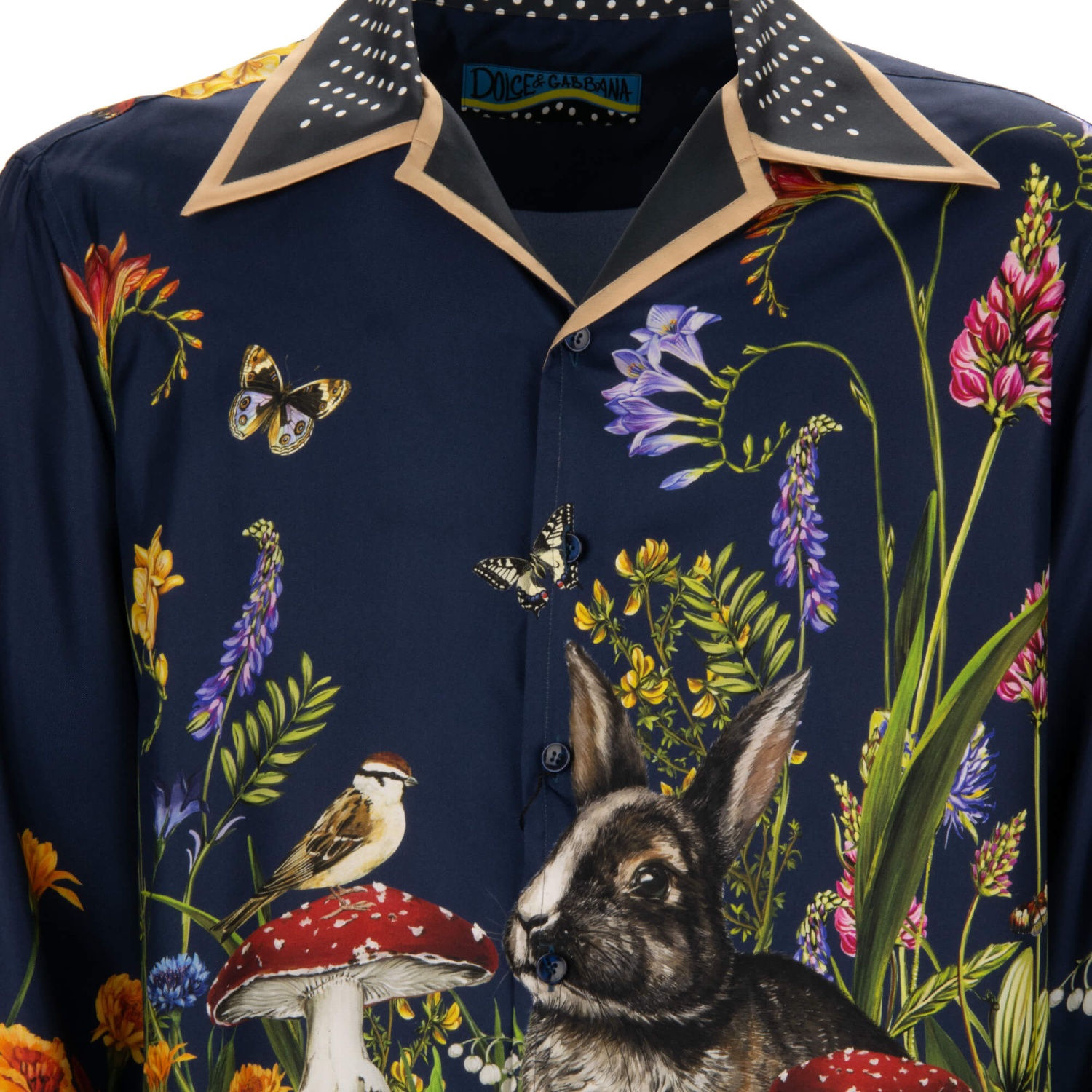 DOLCE & GABBANA DG Logo Polka Dot Flower Rabbit Print Silk