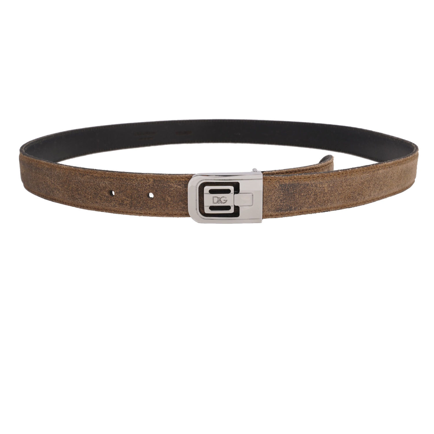 DOLCE & GABBANA DG Logo Silver Metal Buckle Vintage Leather 