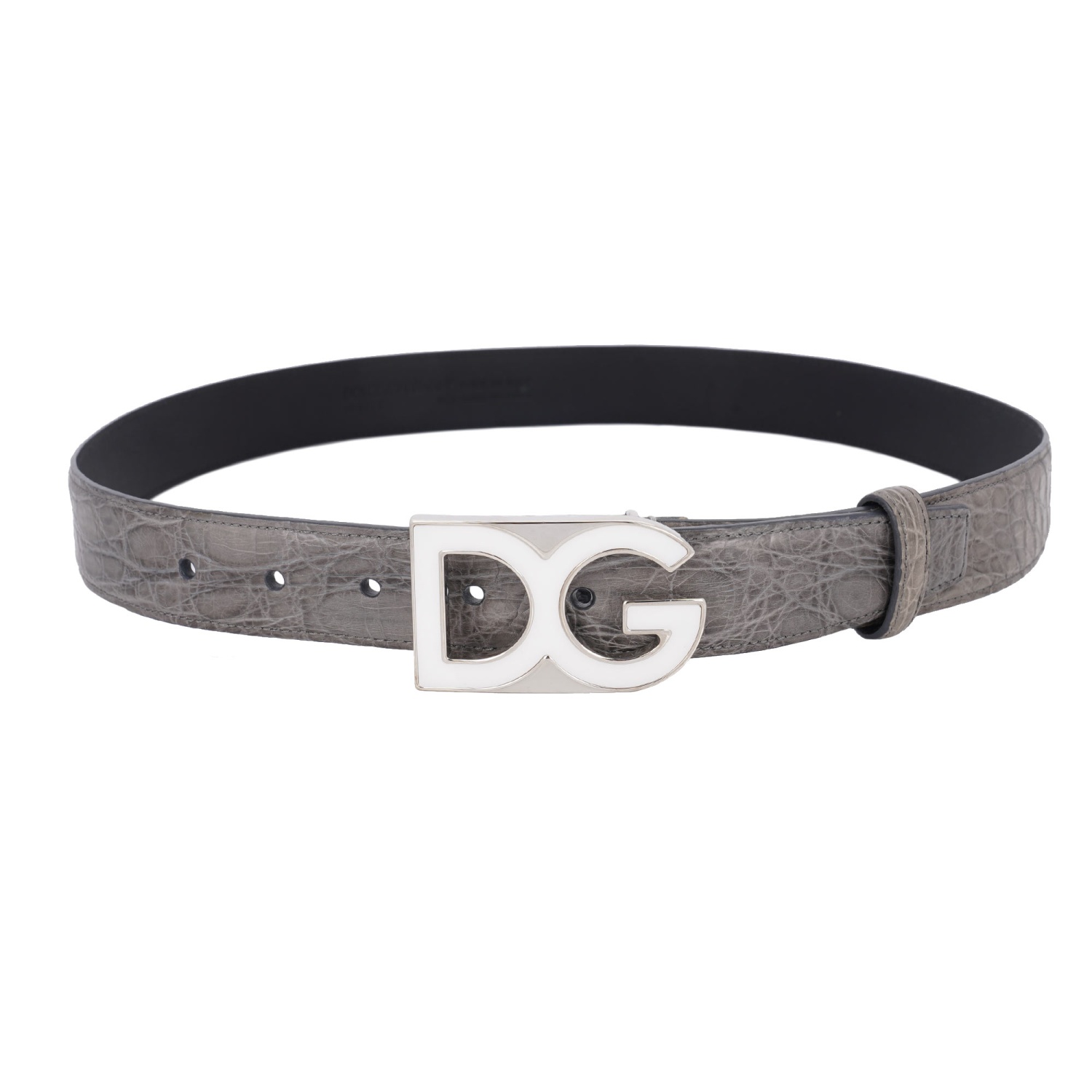 今ならほぼ即納！ DOLCE & GABBANA DG Logo White Silver Metal Buckle Caiman 小物