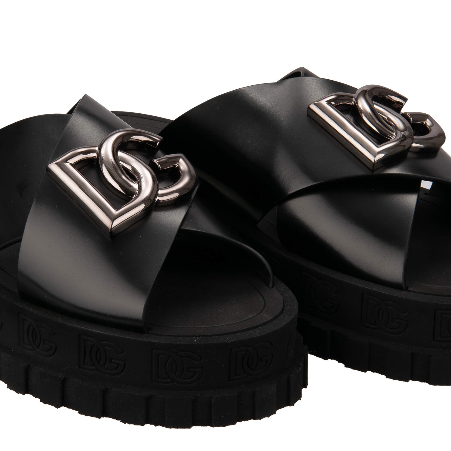 サンダル・ミュール DOLCE & GABBANA 'DG' slides Gray Nappa mordore slides with DG Millennials logo in Silver for