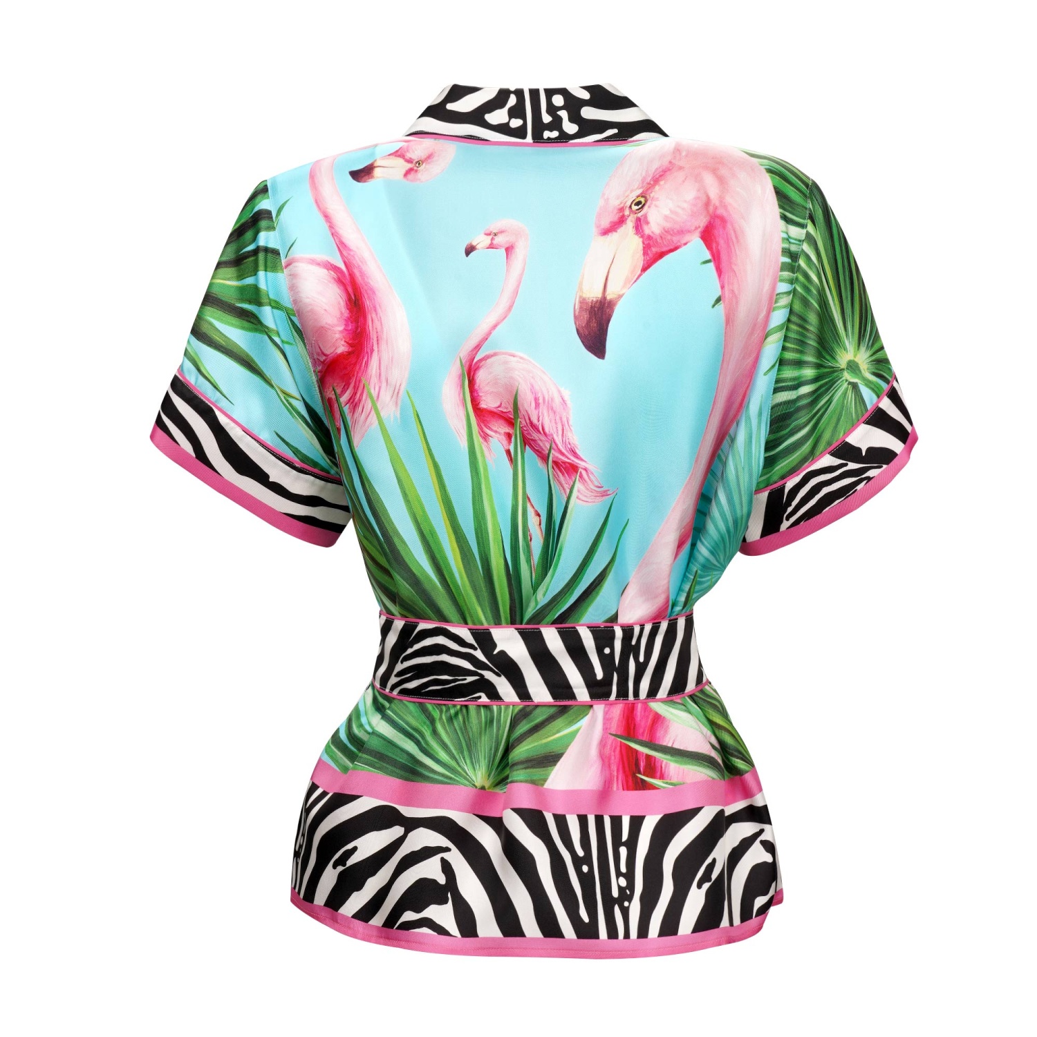 DOLCE & GABBANA DJ Khaled Box Flamingo Silk Shirt Blouse