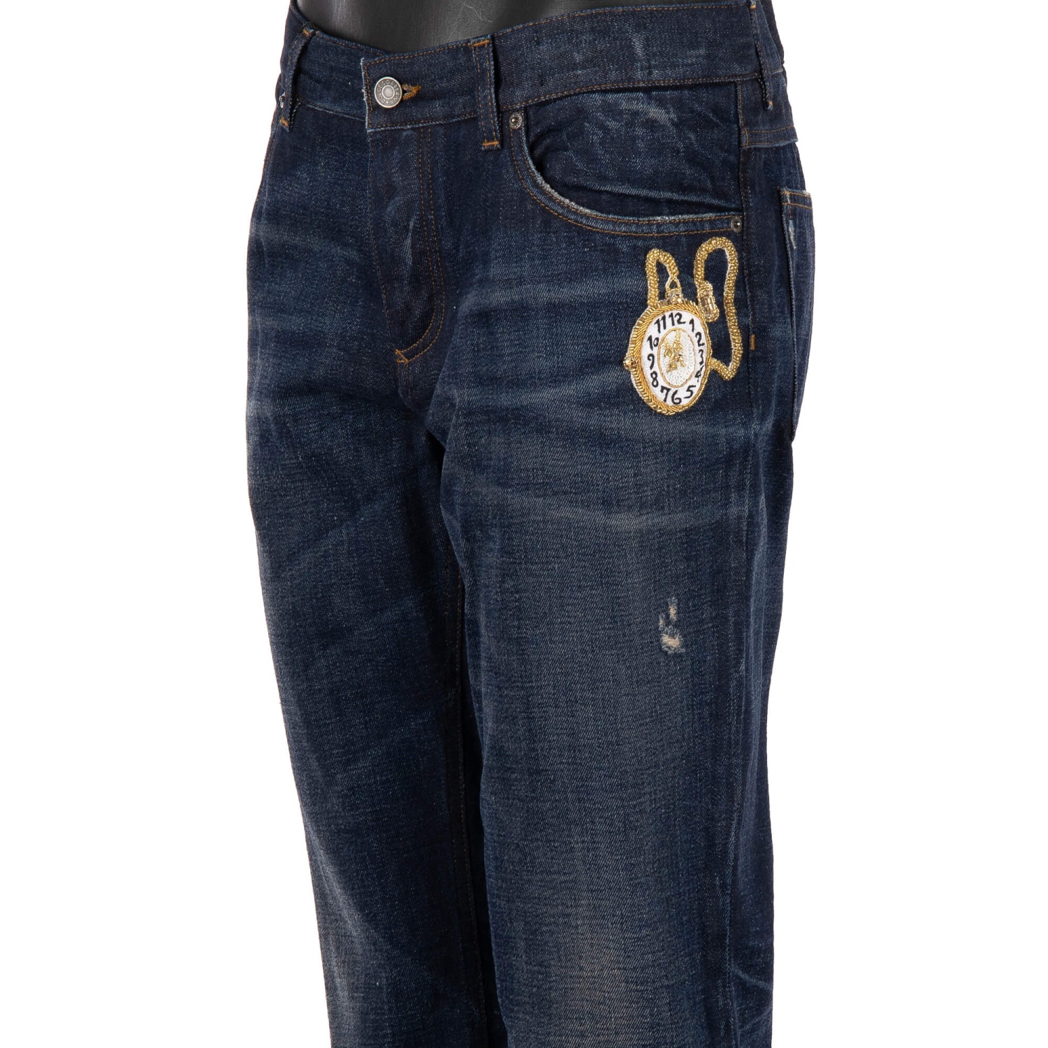 Jeans Droit Dolce & Gabbana Bleu Avec Perles Et Strass - Taille Normale, Coupe Argent - Neuf Avec étiquettes