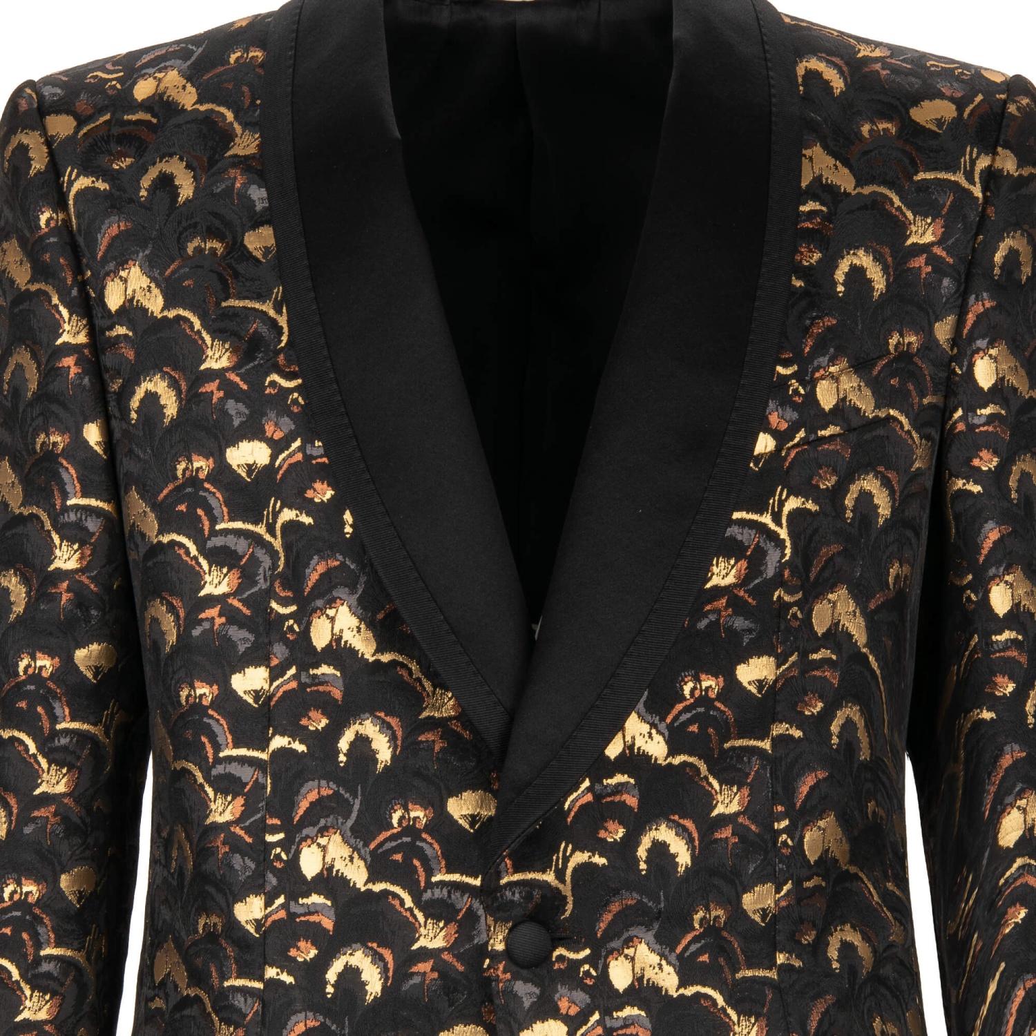 DOLCE & GABBANA Feather Jacquard Blazer Tuxedo Jacket Gold