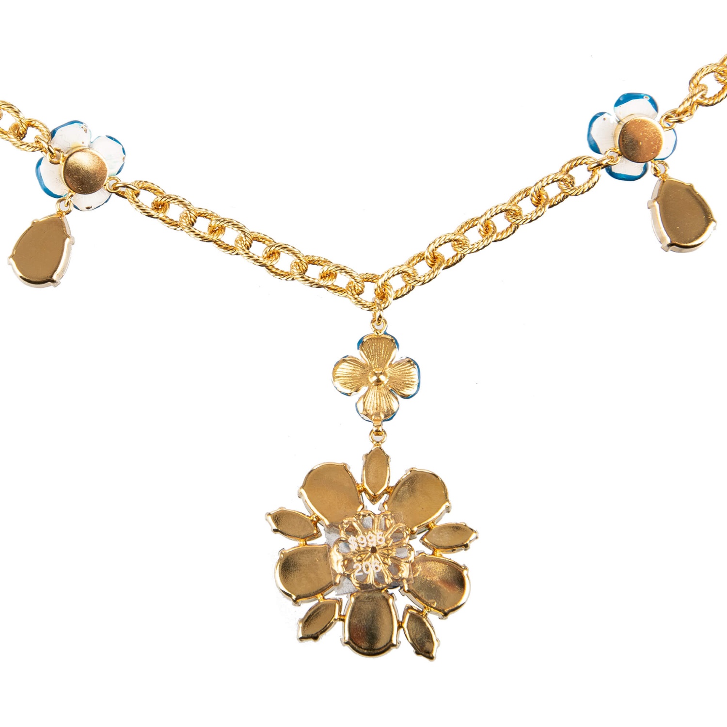 DOLCE & GABBANA Flower Crystals Necklace Chocker Chain Blue Gold