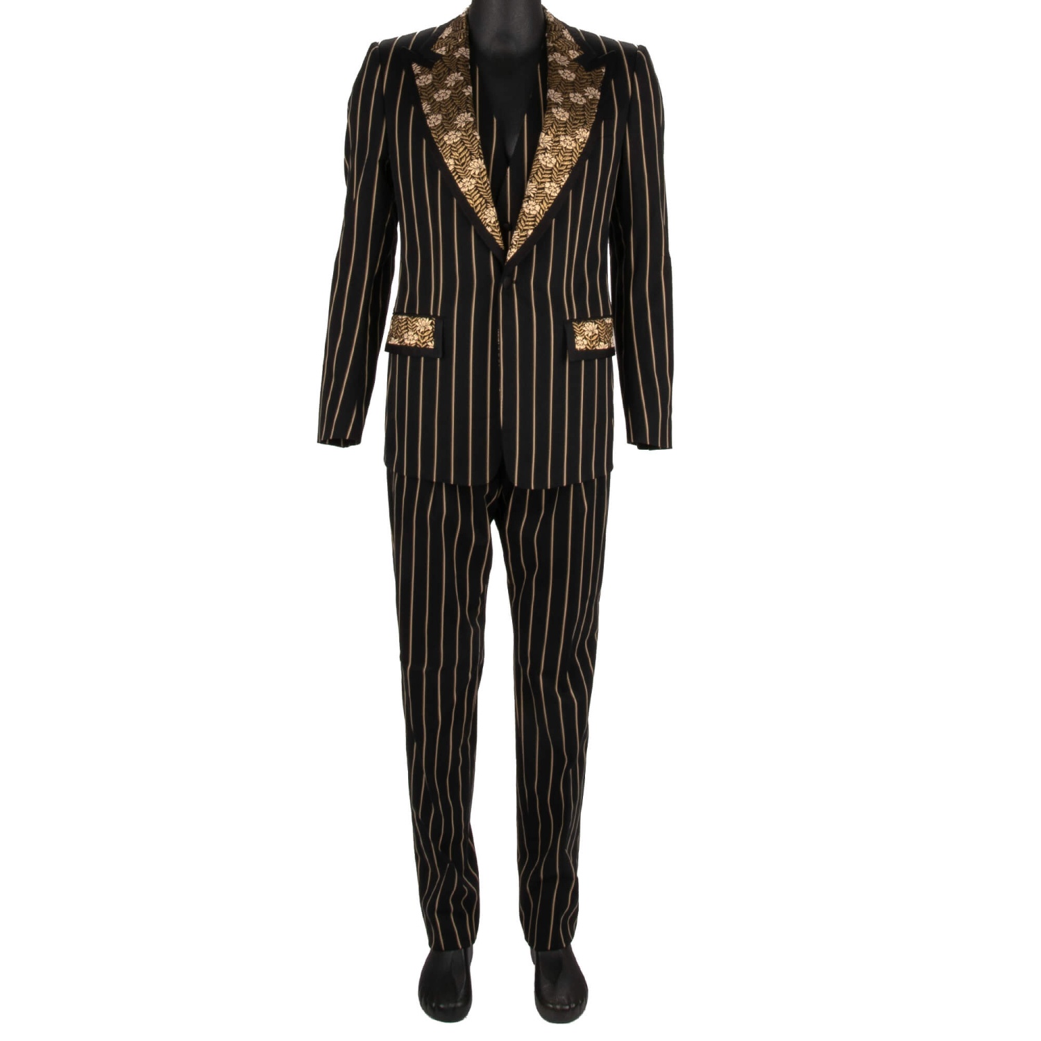 DOLCE & GABBANA Flower Striped 3 Piece Jacquard Suit Jacket