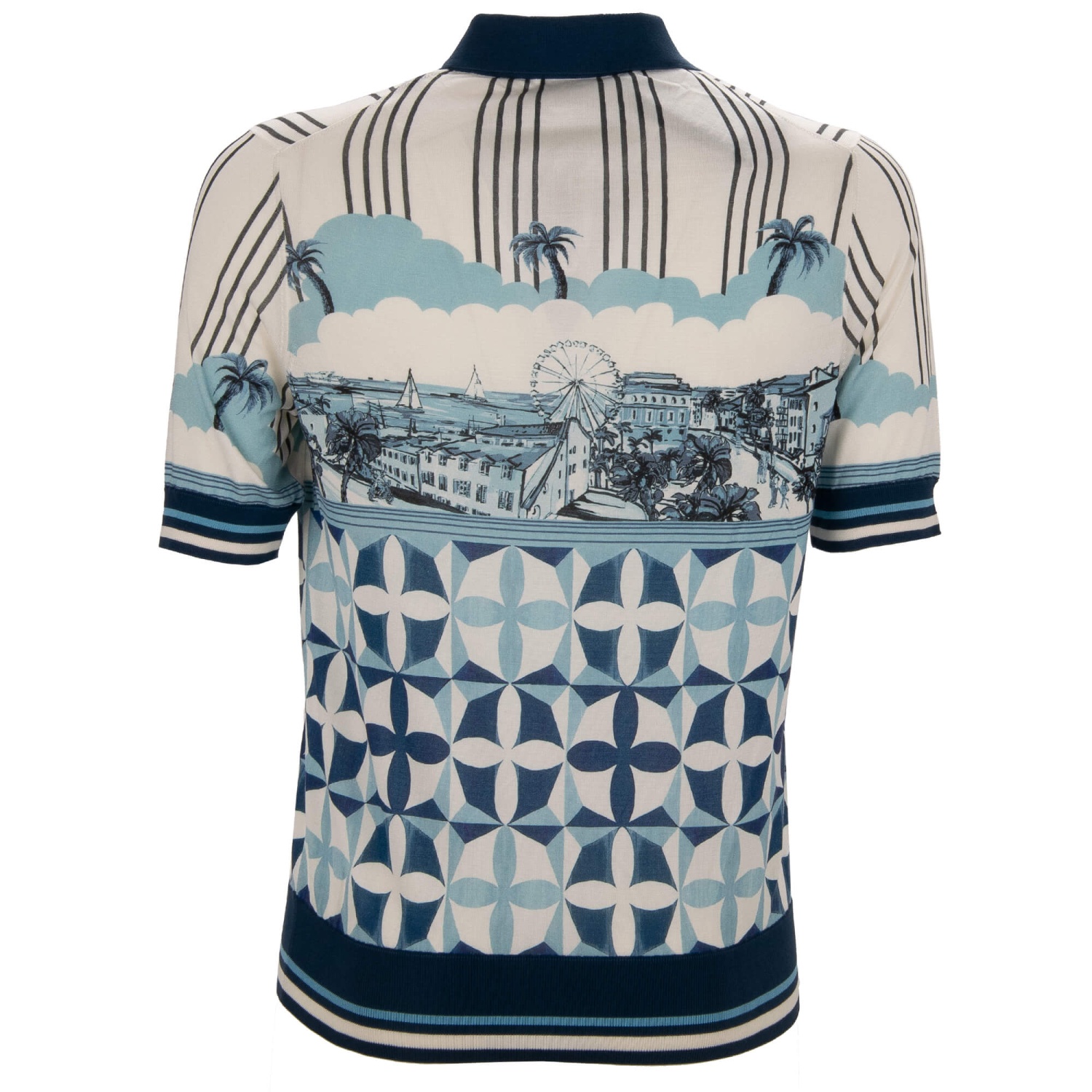 DOLCE & GABBANA Gio Ponti Design Palm Silk Polo Shirt T-Shirt Blue