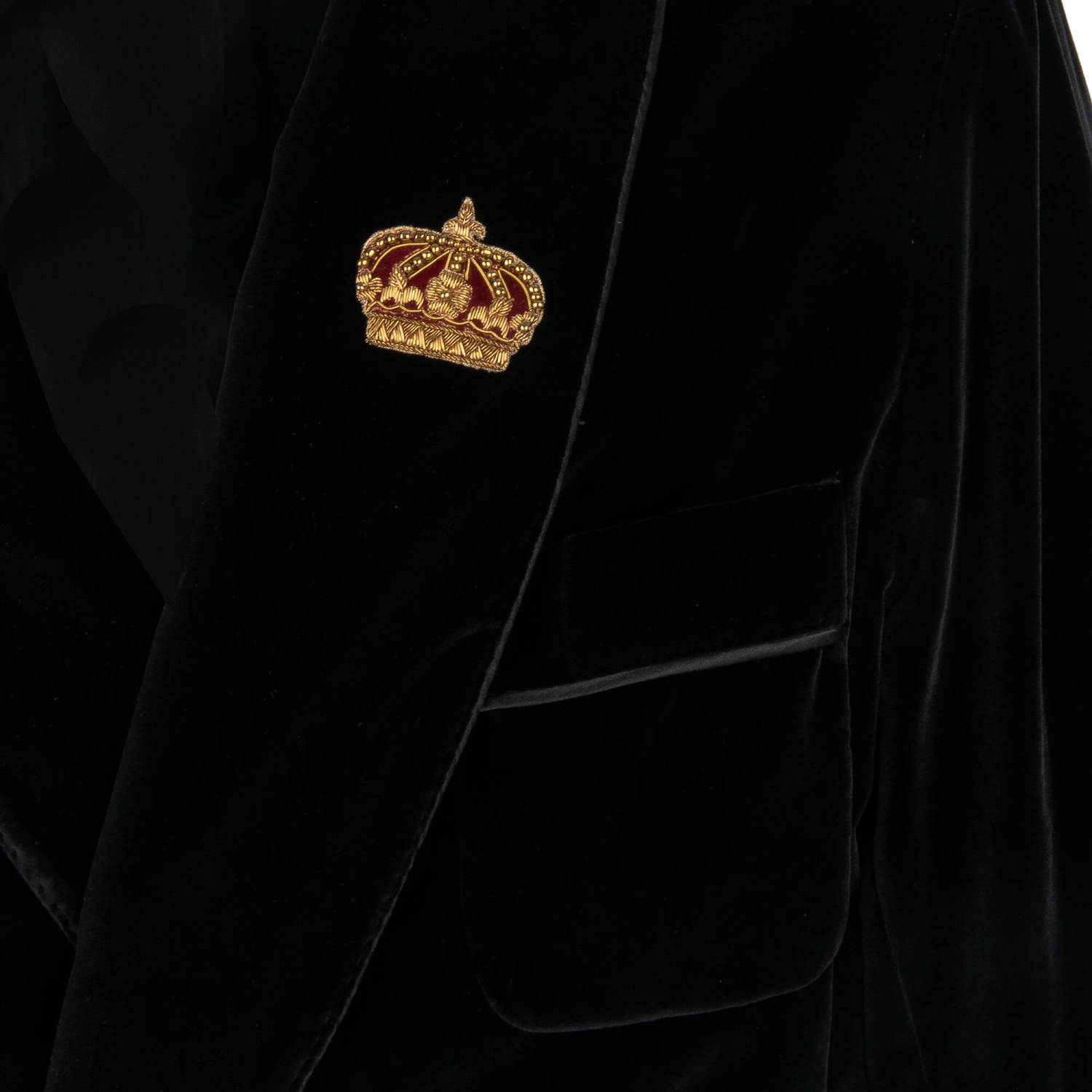 DOLCE & GABBANA Gold Pearl Crown Velvet Robe Blazer Coat