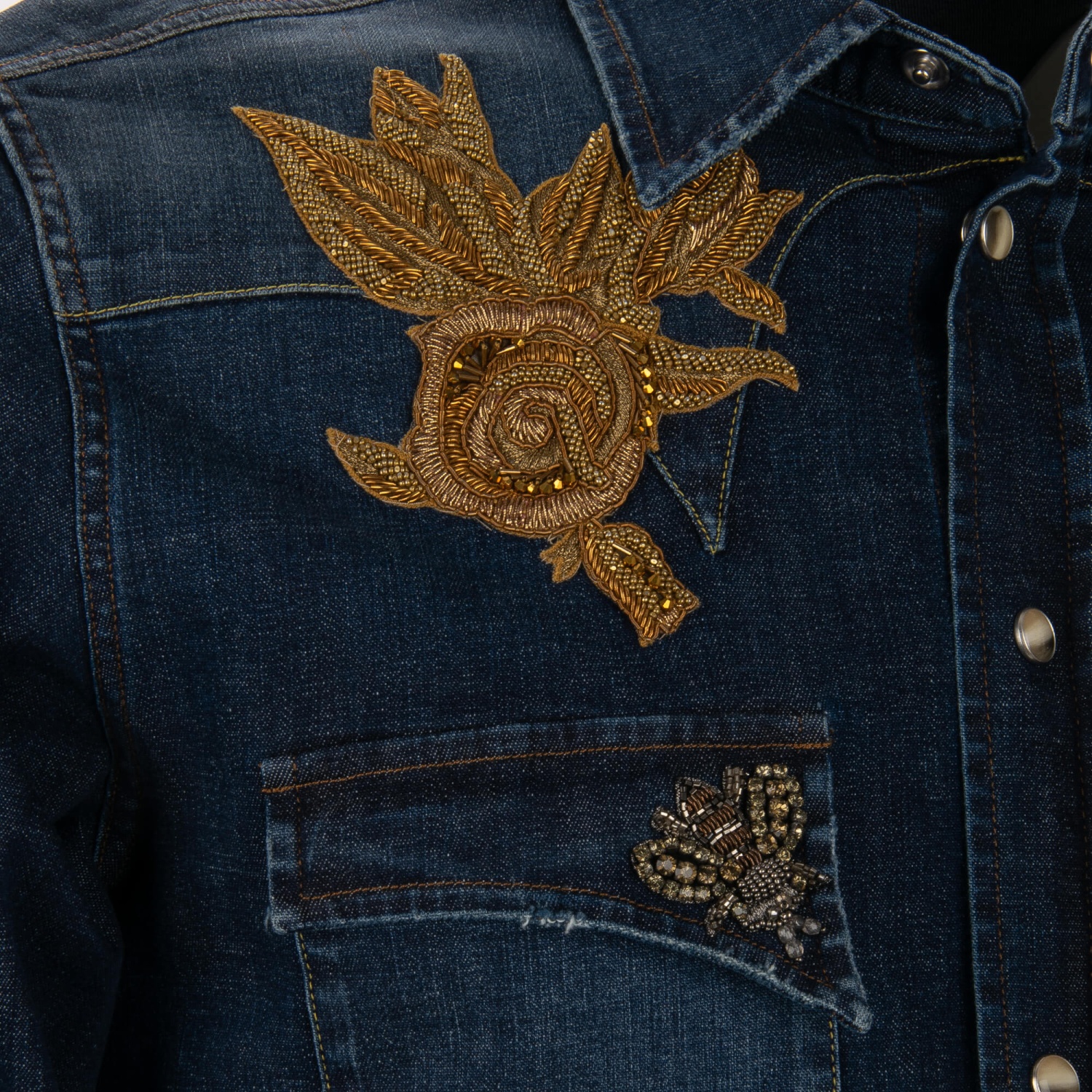 DOLCE & GABBANA Goldwork Rose Crystal Bees Denim Jeans jacket