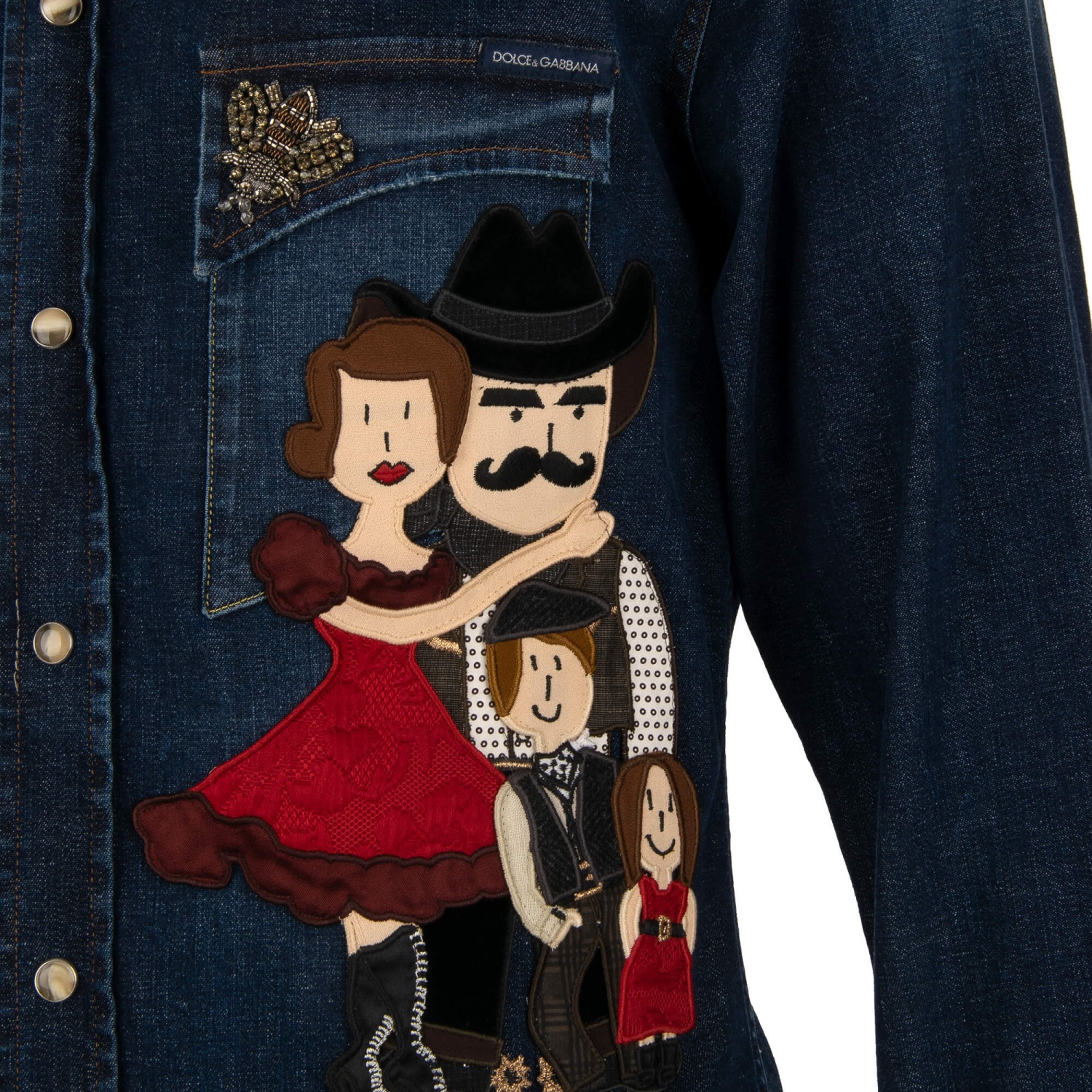 DOLCE & GABBANA Goldwork Rose Crystal Bees Denim Jeans jacket