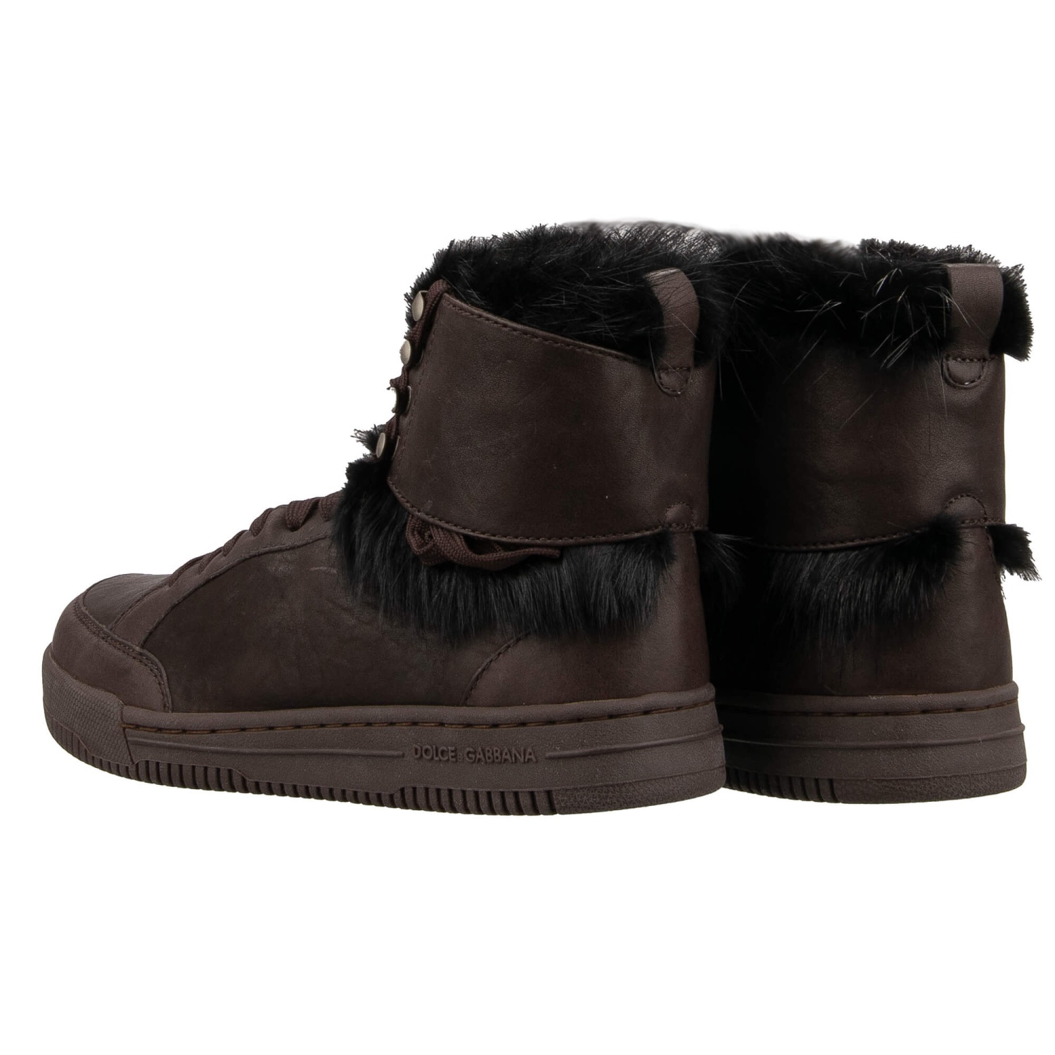 Dolce & Gabbana Black Leather Brown Shearling Boots