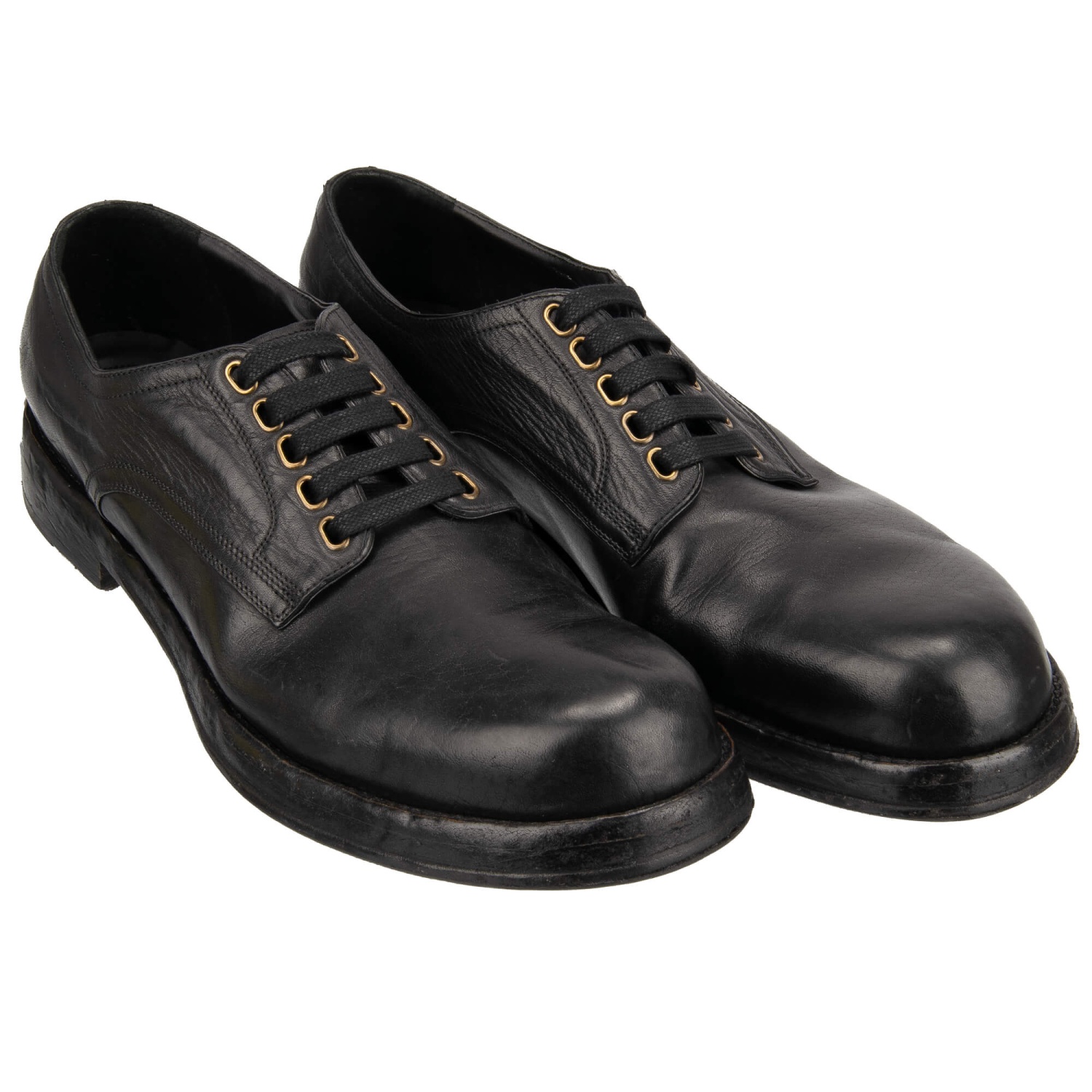 DOLCE & GABBANA Stable Horse Leather Derby Shoes PERUGINO Black