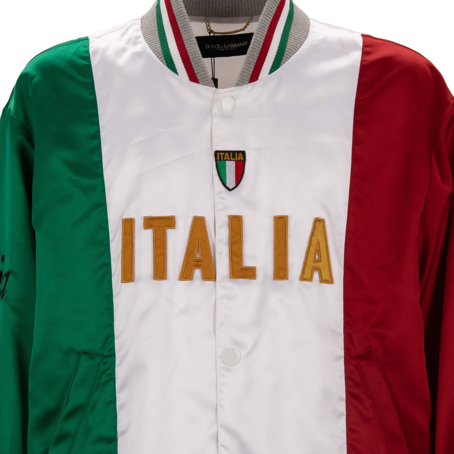 DOLCE & GABBANA Italian Flag Bomber Jacket Logo Embroidery Red