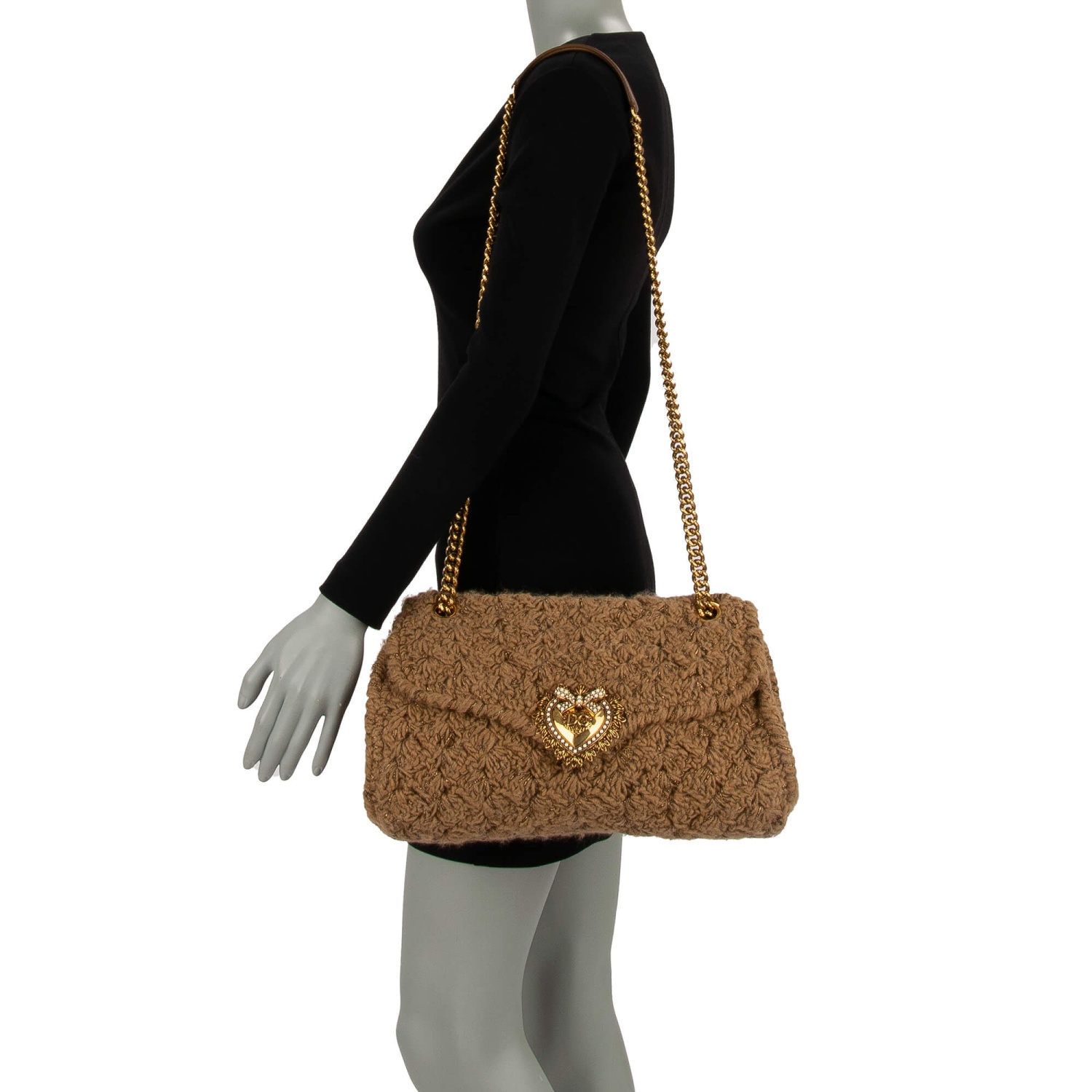 DOLCE & GABBANA Knitted Wool Crossbody Shoulder Bag DEVOTION