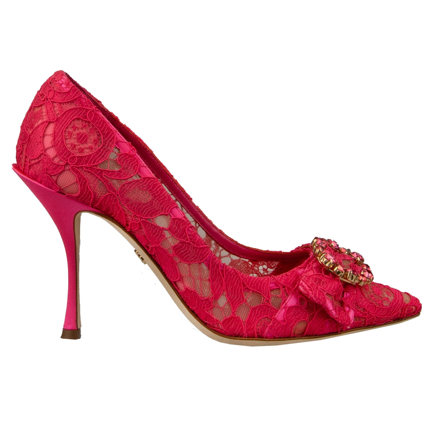 DOLCE & GABBANA LORI Crystal Brooch Taormina Lace Pumps Heels