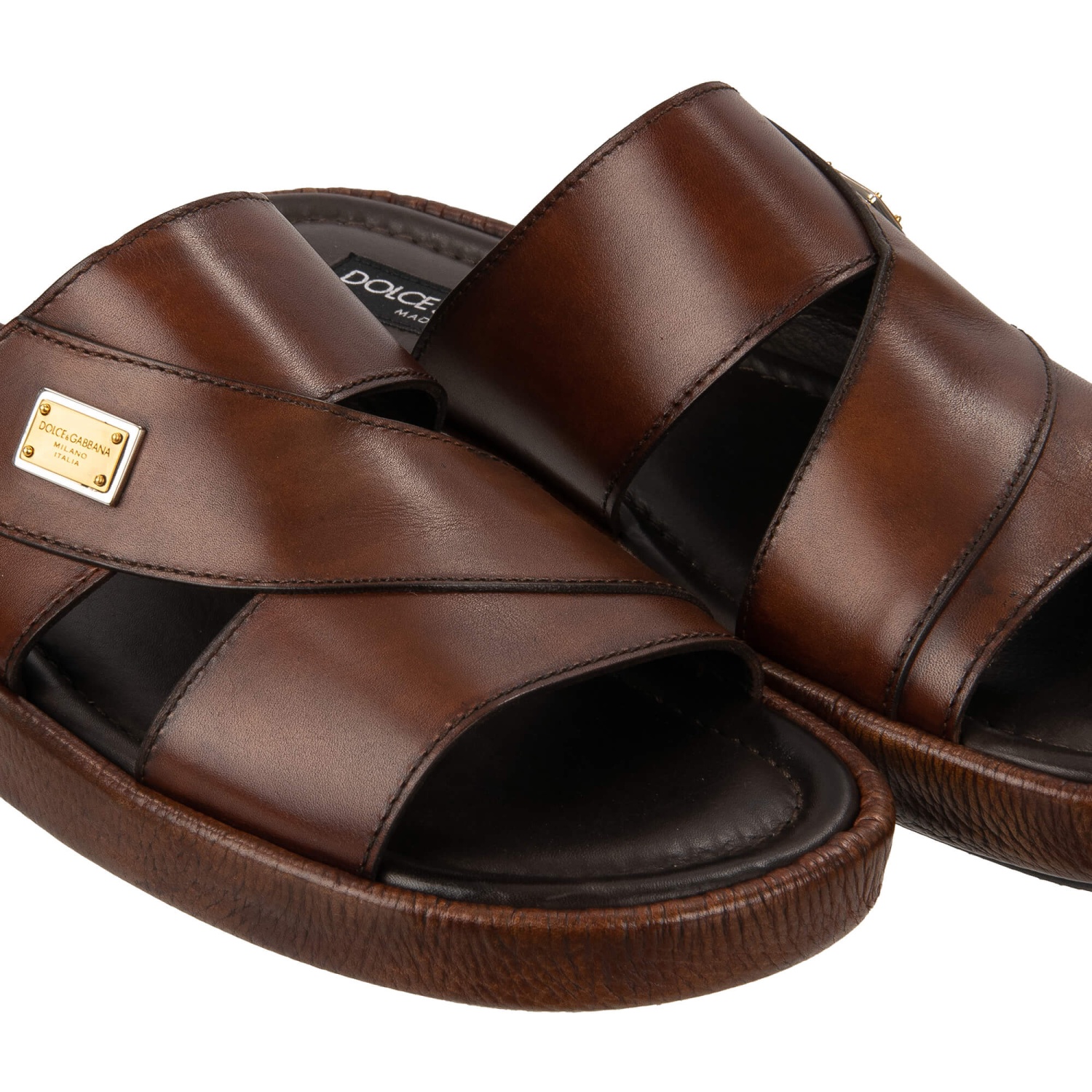 【関税&送料込】Dolce & Gabbana Leather Slide Sandals With D DOLCE & GABBANA Leather Slide Sandals Shoes MEDITERRANEO