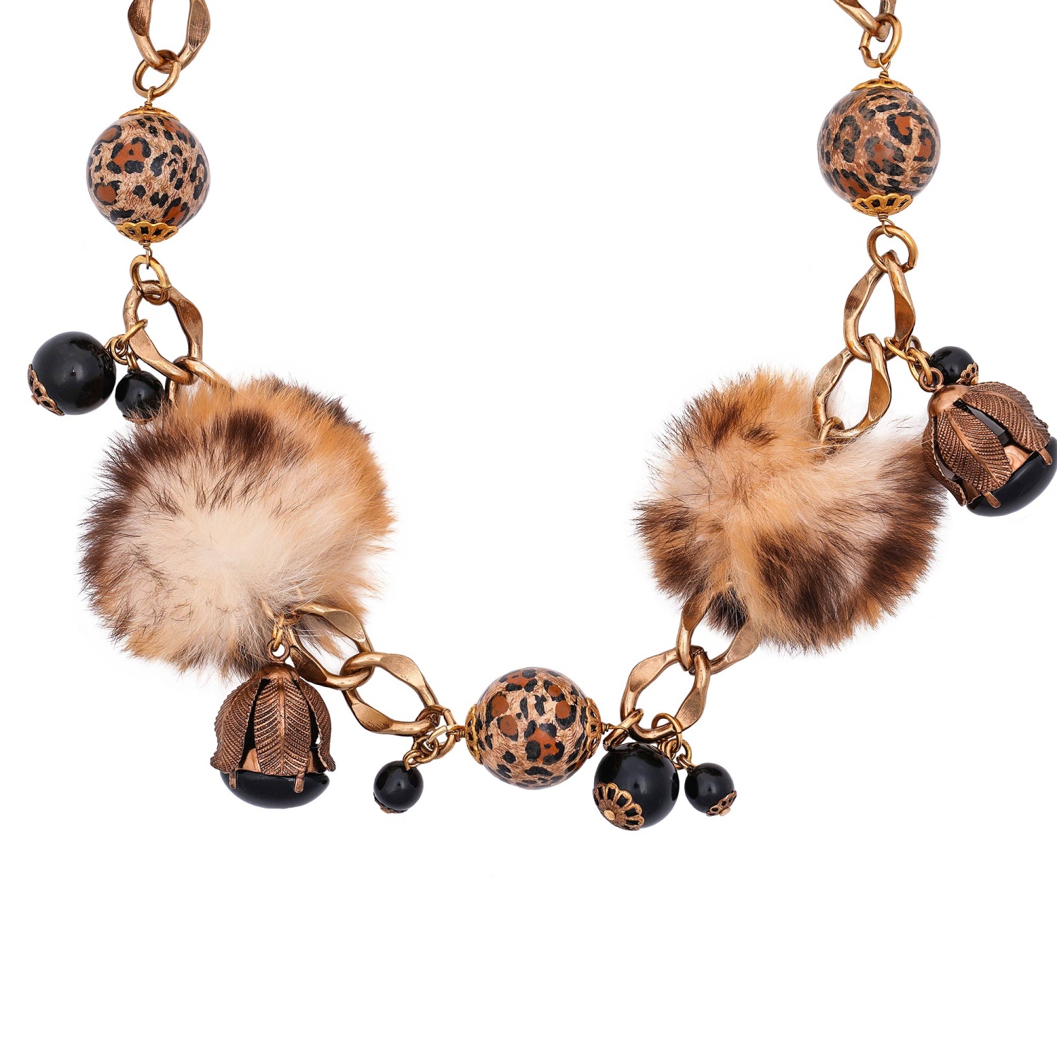 新作商品 Fur Leopard Gabbana & Dolce Beads S Black Gold Belt Necklace アクセサリー