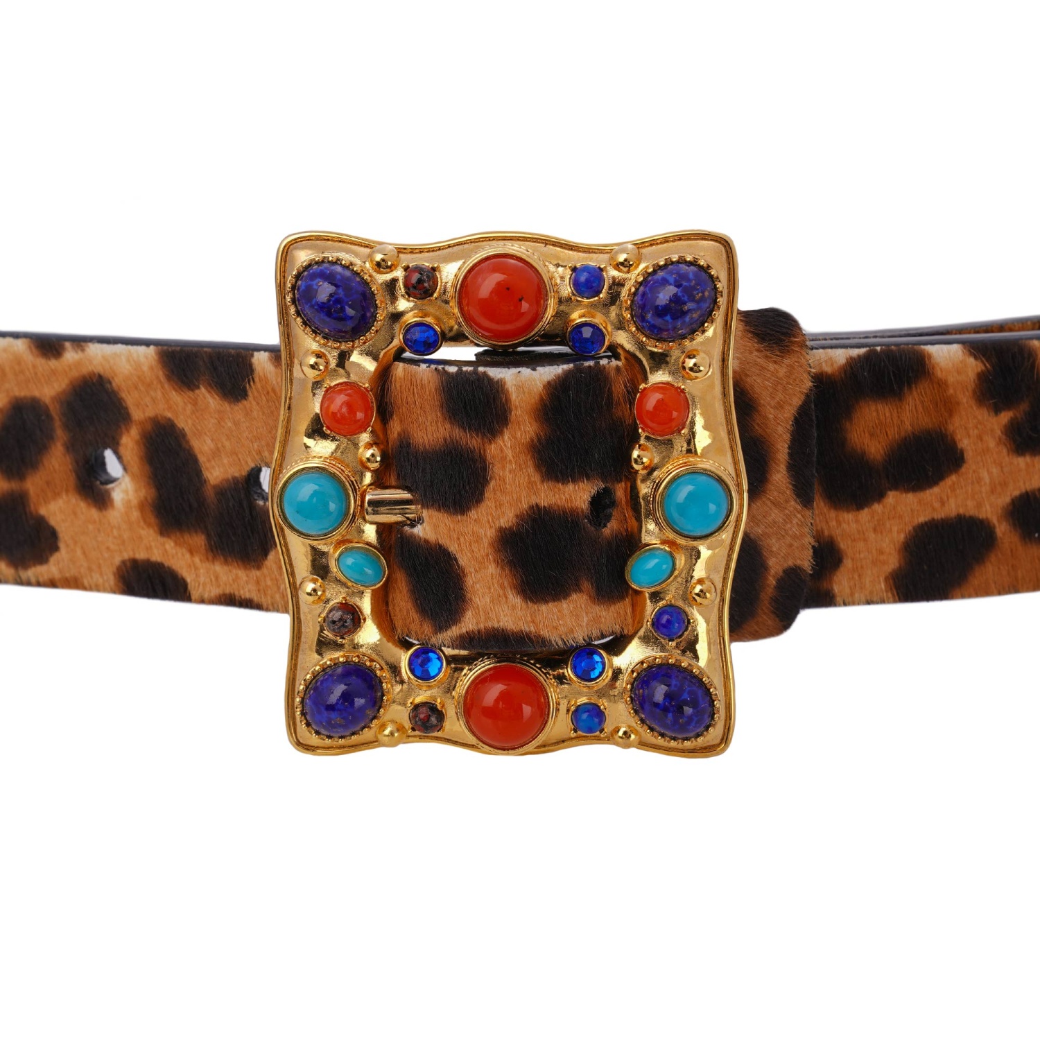 DOLCE & GABBANA Leopard Fur Leather Pearl Crystal Belt Brown