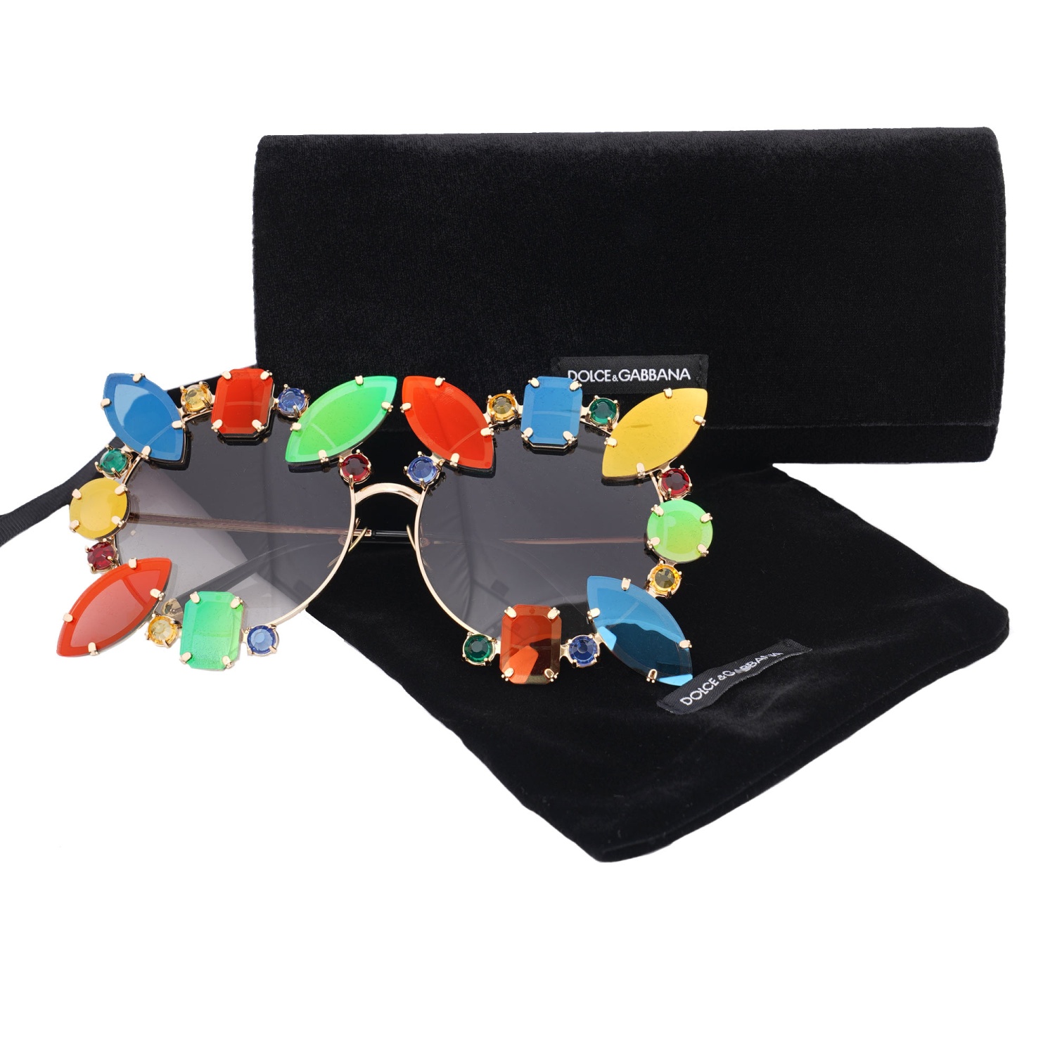 Lunettes De Soleil Dolce & Gabbana Oversize DG2207 Édition Limitée - Monture Or Cristaux, Verres Gris - Neuves Avec Étiquettes