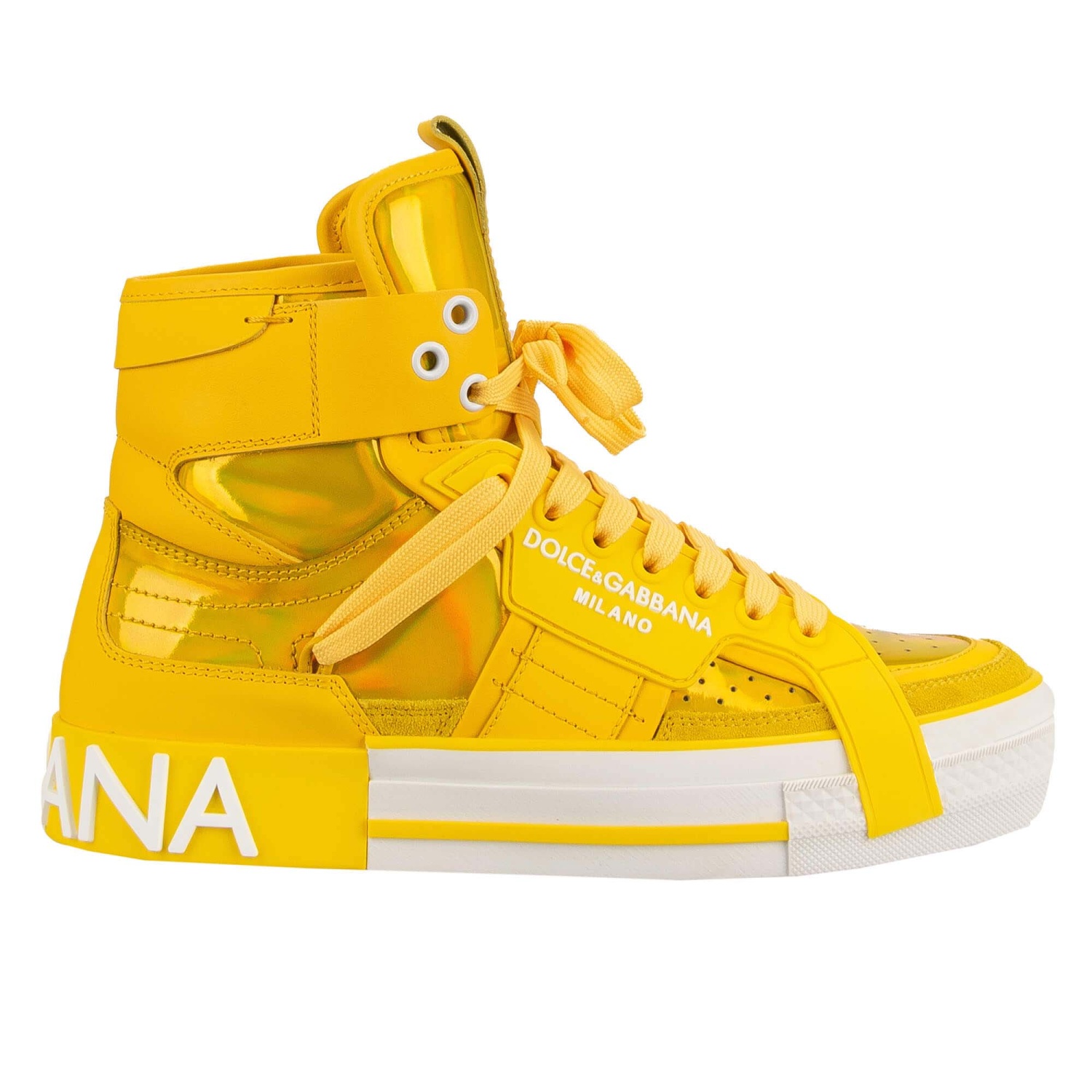 DOLCE GABBANA DG logo high top sneaker women s rainbow yellow white 12525