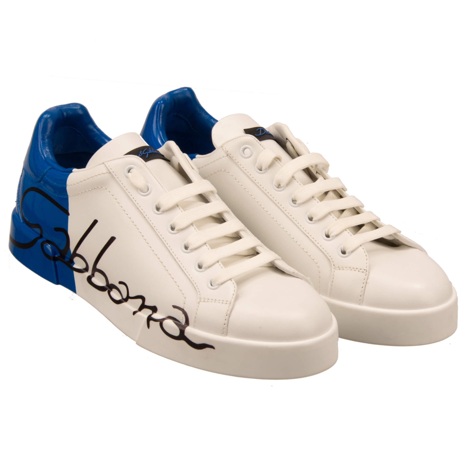 ★関税込み★ Dolce＆Gabbana WHITE AND BLUE SNEAKERS DOLCE & GABBANA Shoes White Blue Leather Low Top Sneakers