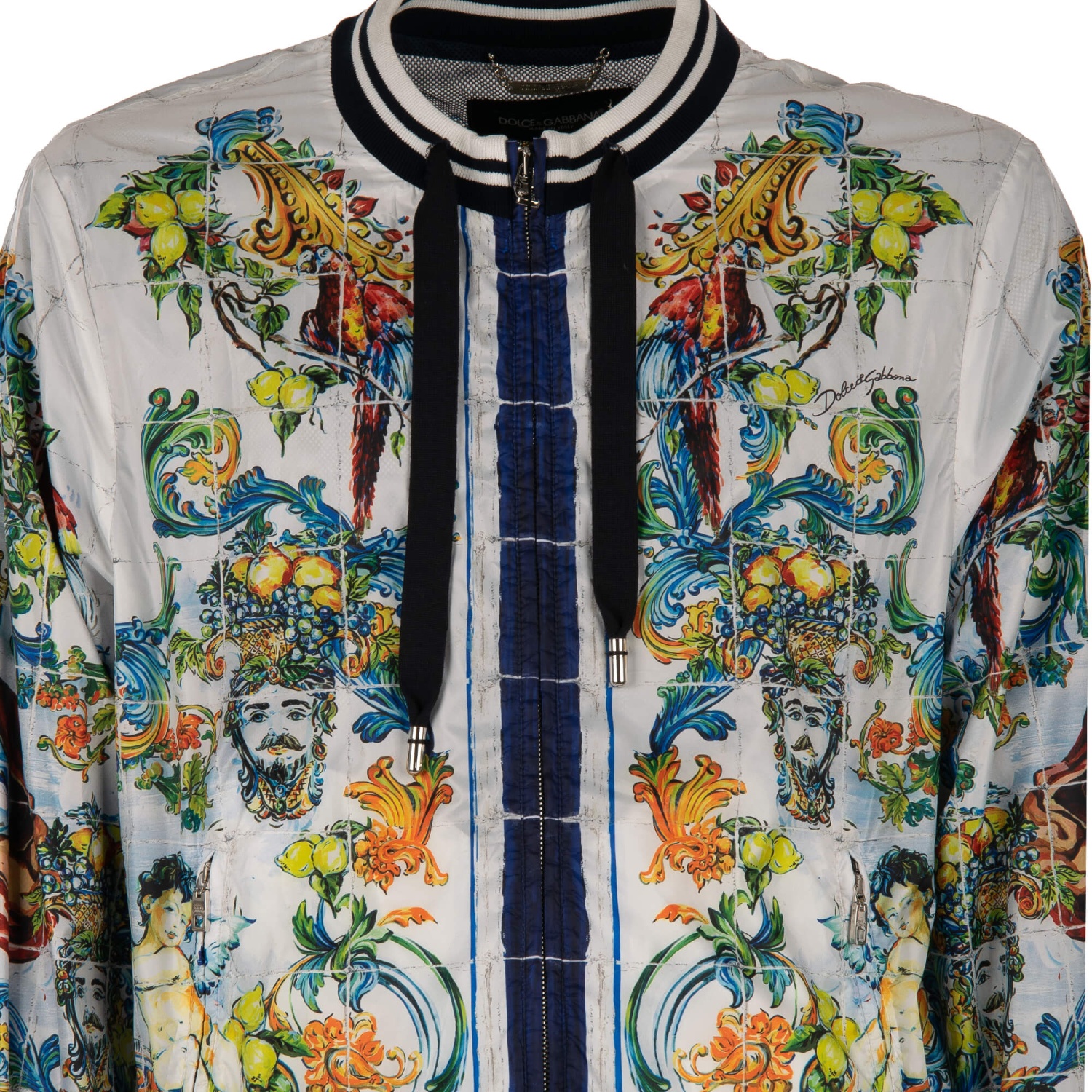 青 MA-1ジャケット DOLCE&GABBANA DOLCE & GABBANA Majolica Baroque Printed Bomber Jacket
