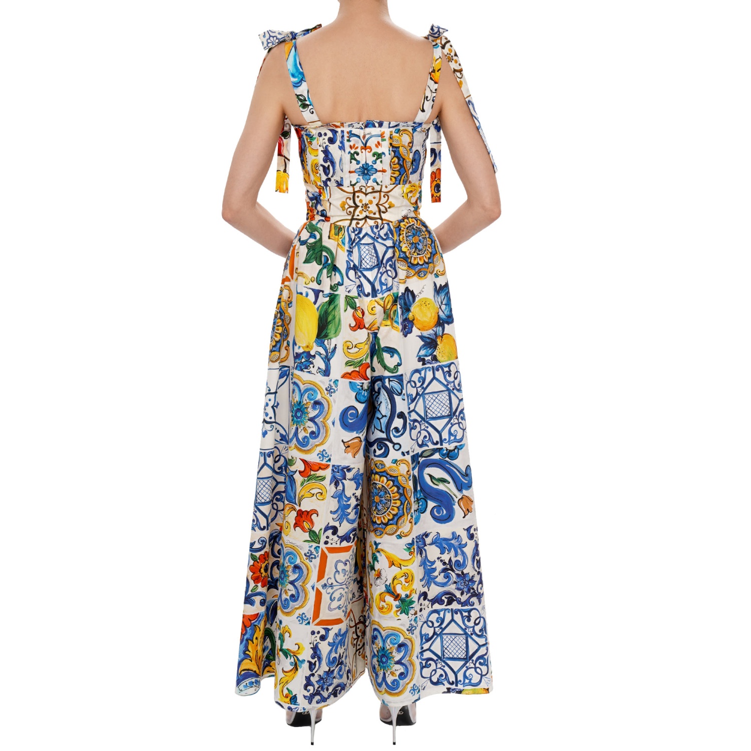 【関税＆送料込み】Dolce & Gabbana Floral Print Jumpsuit DOLCE & GABBANA Majolica Corsage Maxi Dress Pants Yellow