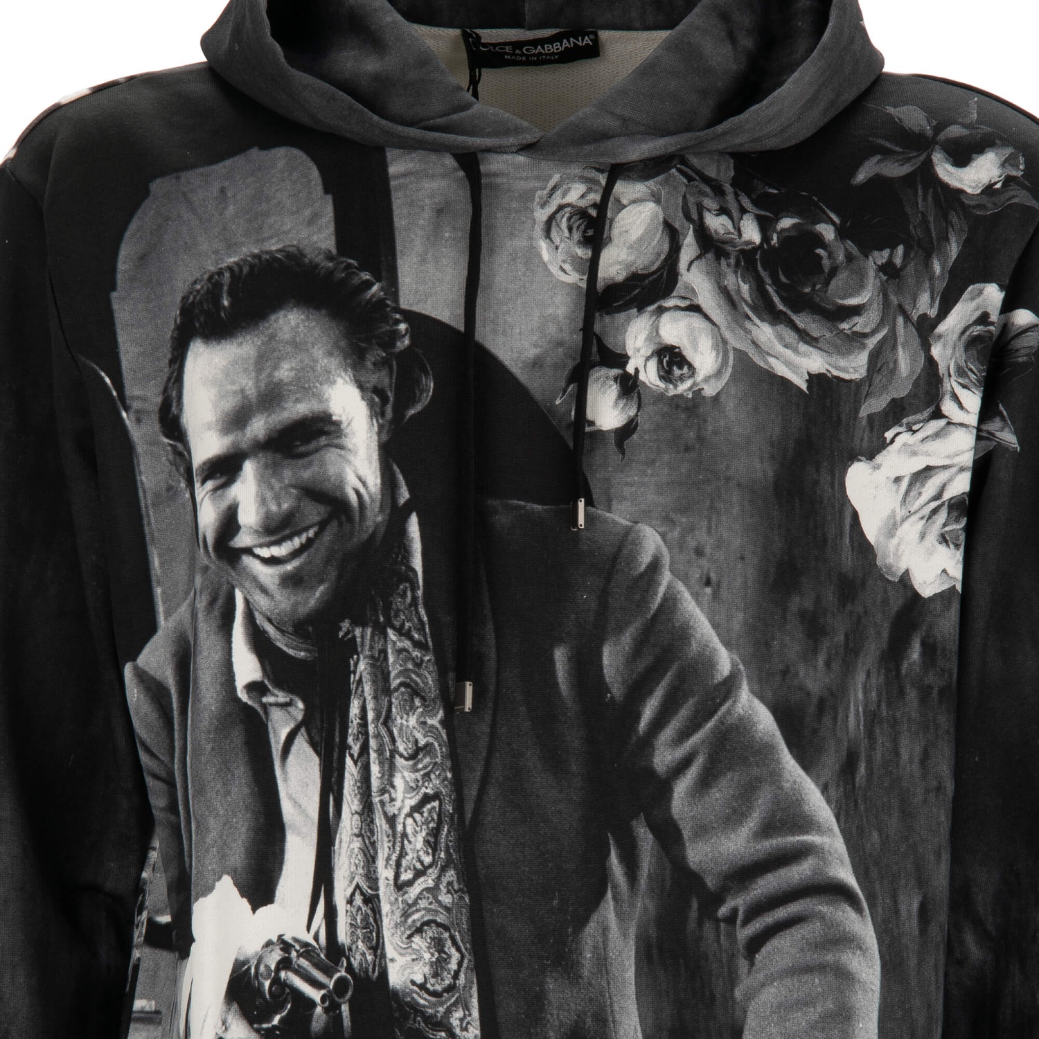 DOLCE & GABBANA Marlon Brando Roses Gun Hoodie Sweater Black White
