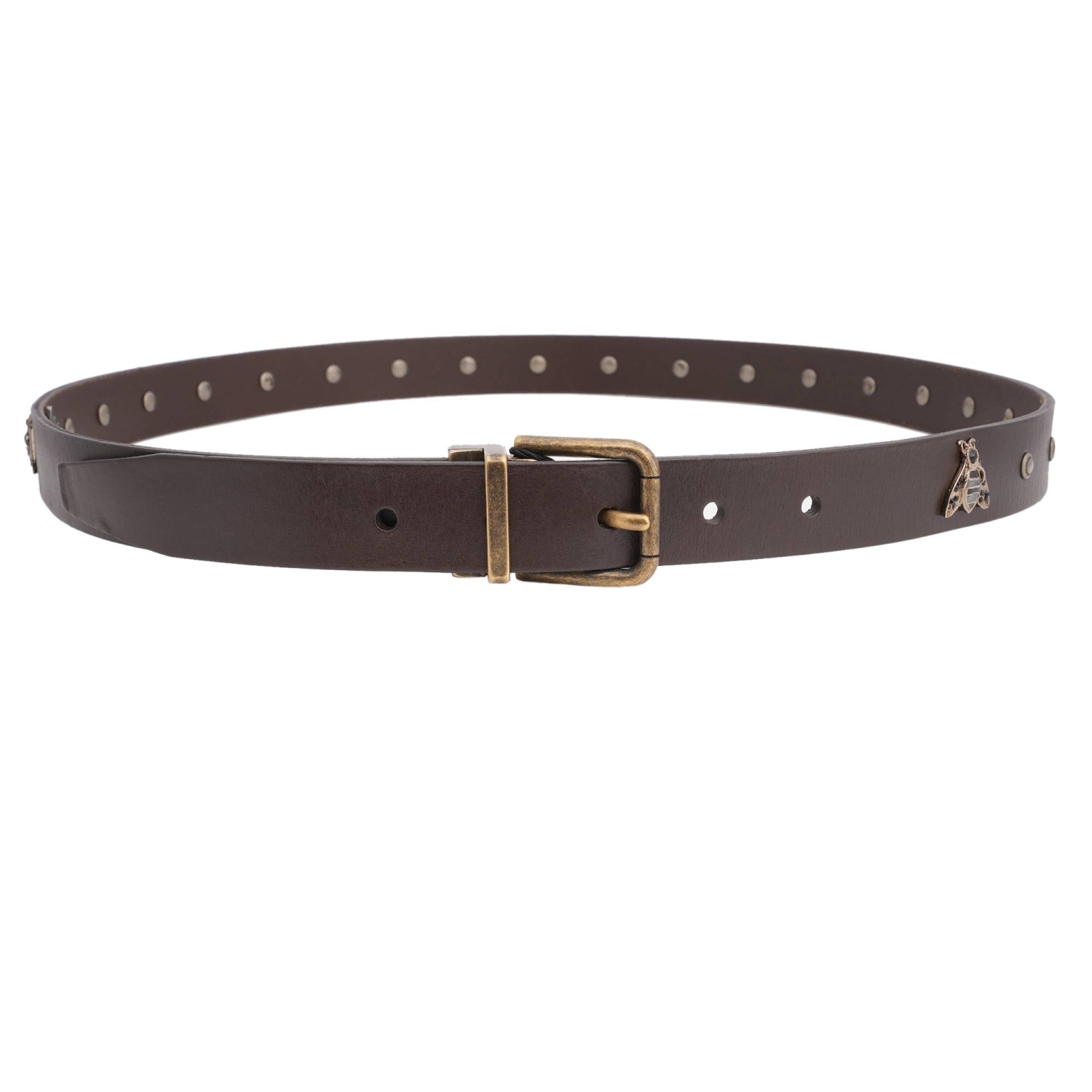 DOLCE & GABBANA Metal Crystal Bee Pearl Buckle Leather Belt