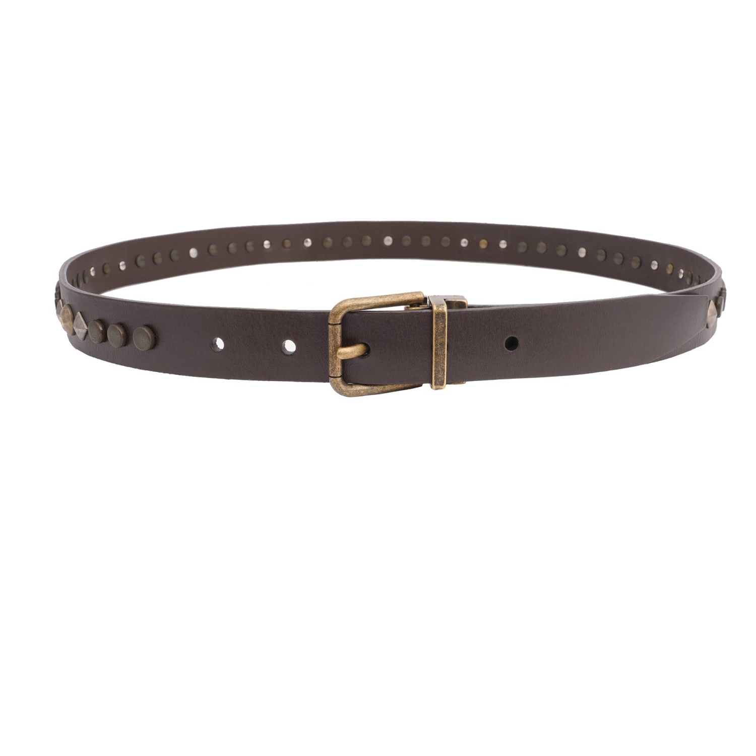 DOLCE & GABBANA Metal Studs Pearl Buckle Leather Belt Brown 95 38