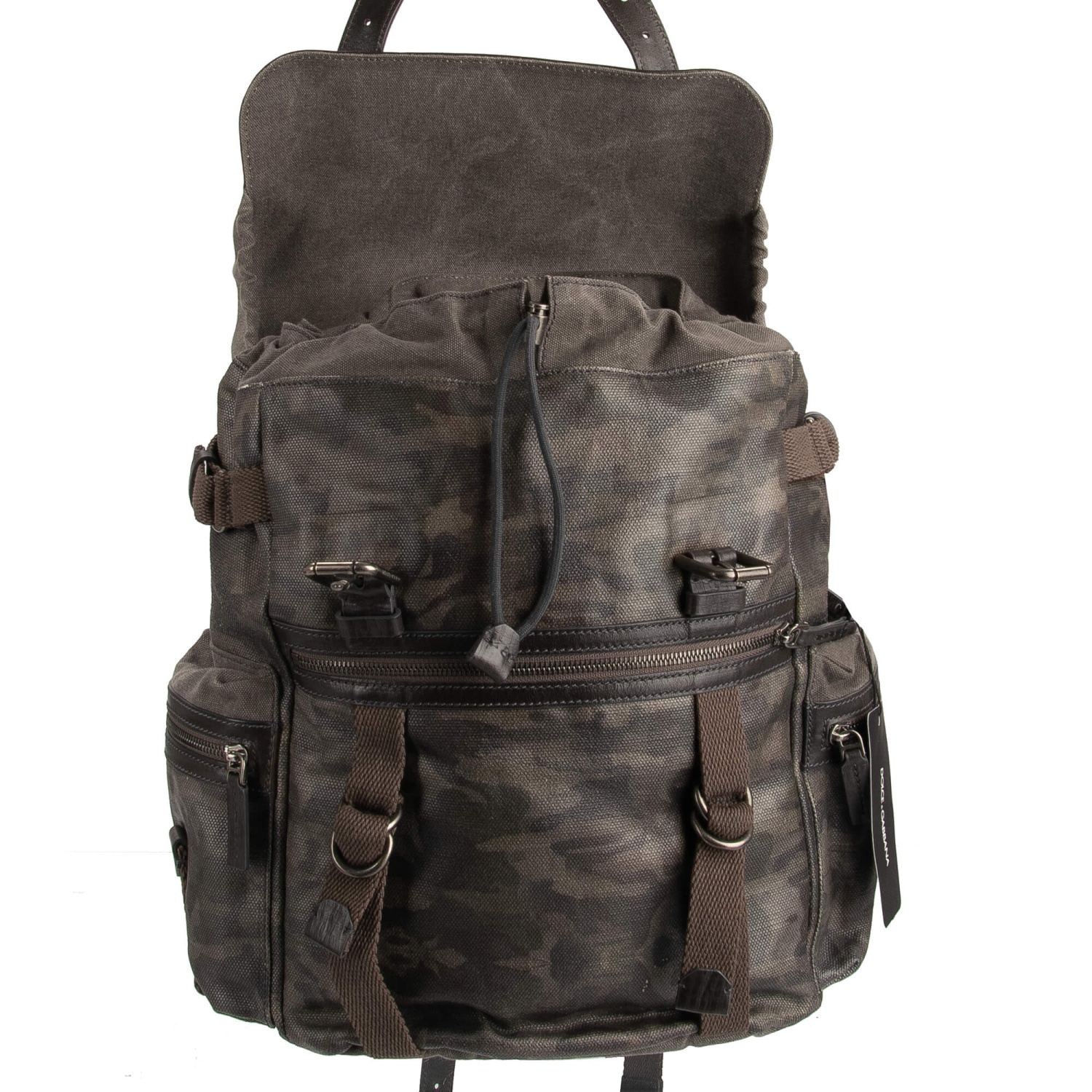 DOLCE & GABBANA Military Canvas Leather Camouflage Backpack Bag