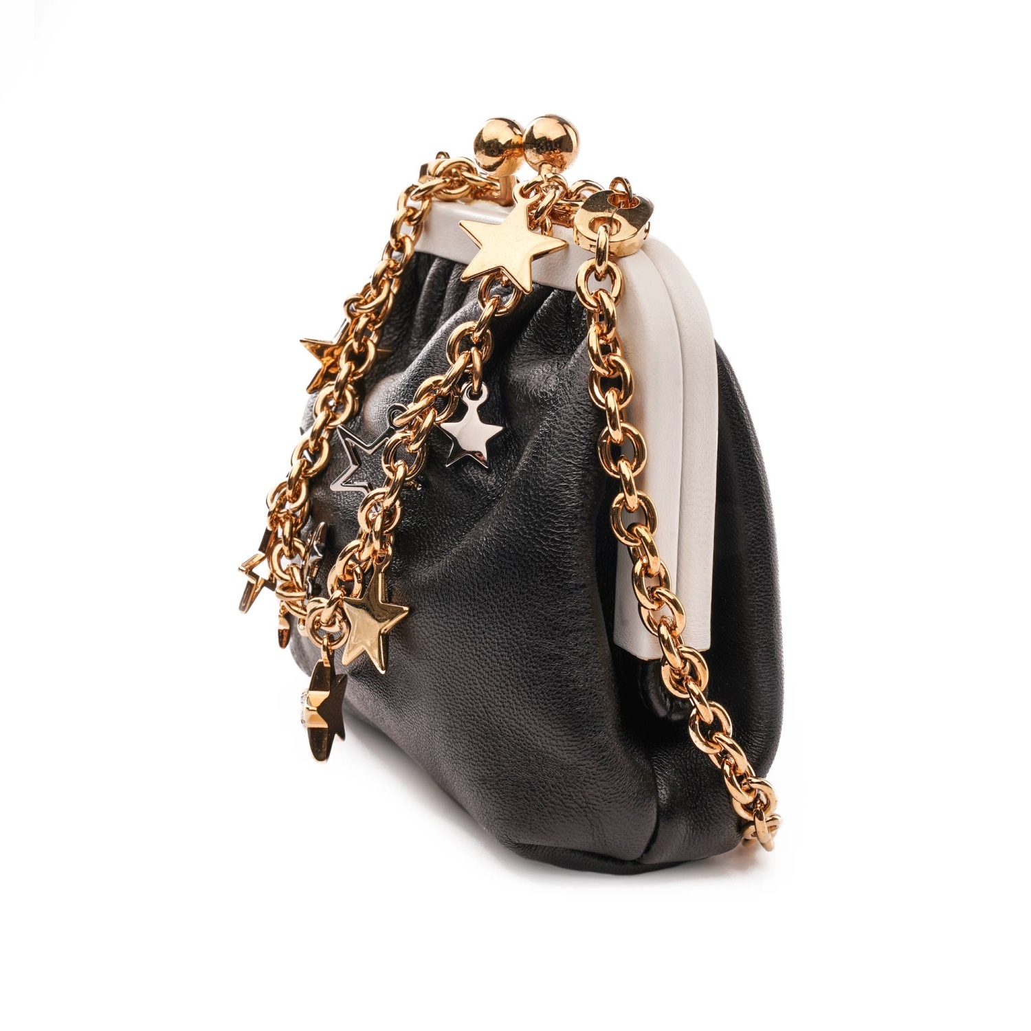 DOLCE GABBANA Mini Leather Purse Bag Crystal Stars Chain Gold
