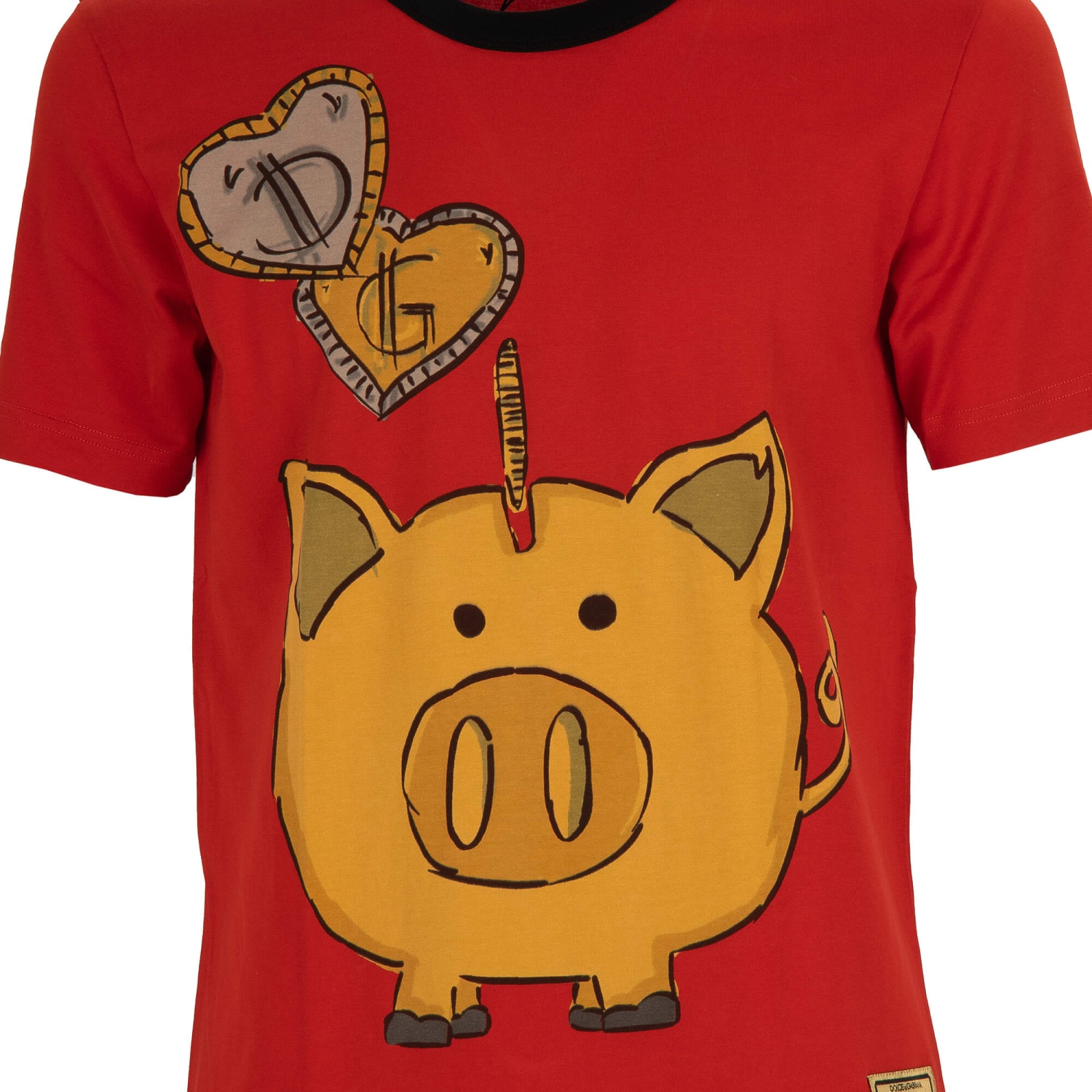 DOLCE & GABBANA Money Box Pig Cotton T-Shirt with Logo Patch
