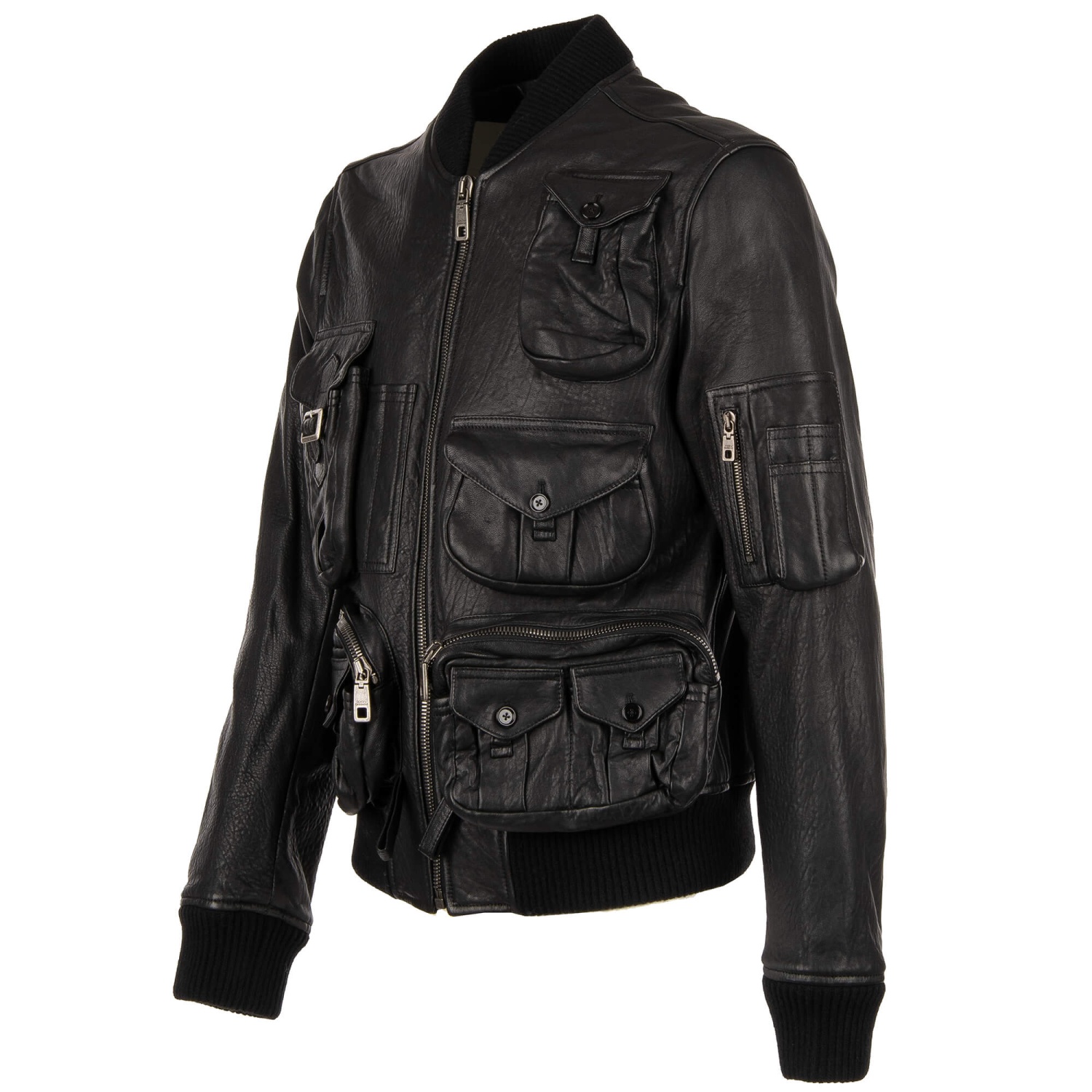 DOLCE & GABBANA Jacket Black Leather Full Zip Hooded Men