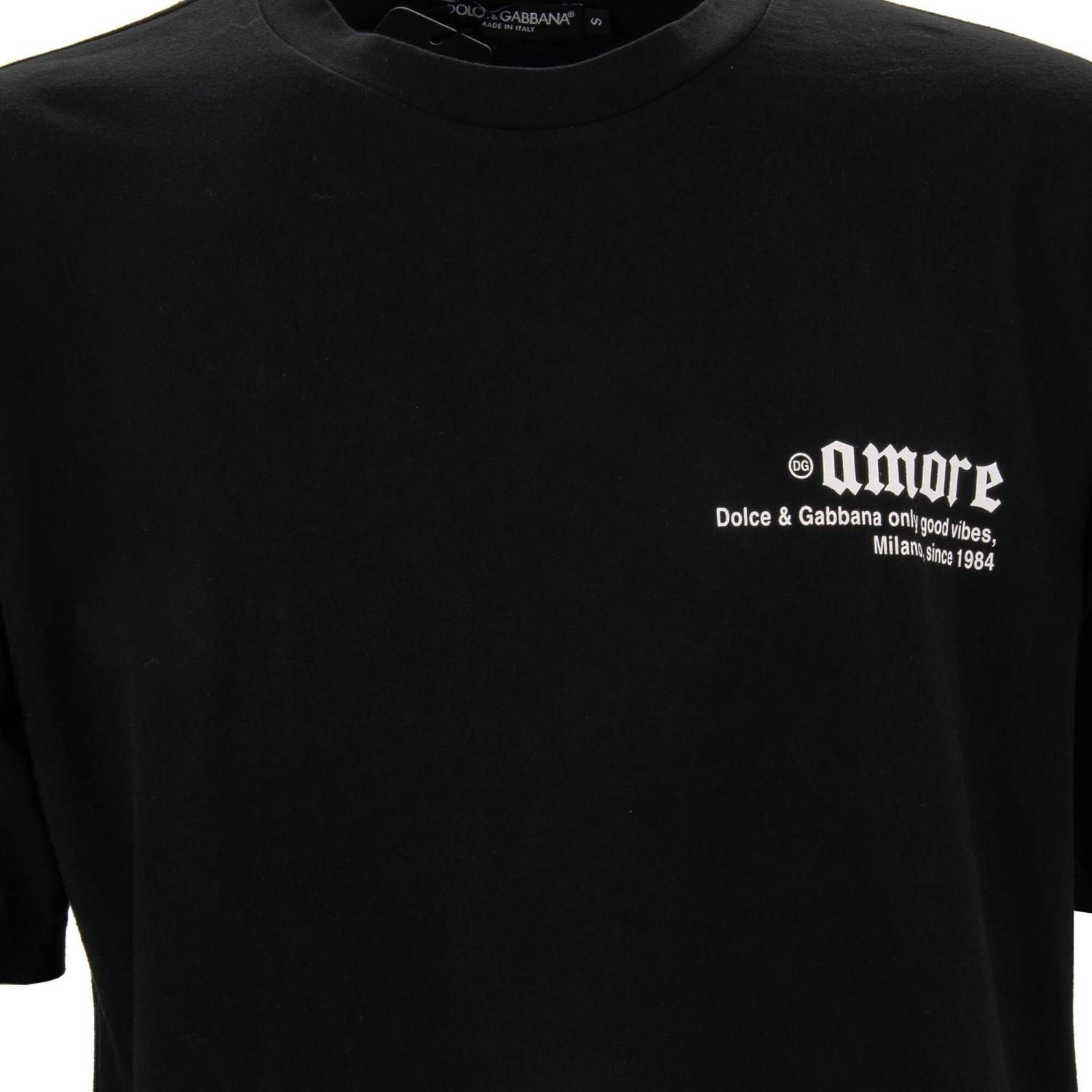 DOLCE GABBANA Oversize DG Logo Leopard Graffiti Patch Cotton T-Shirt Black