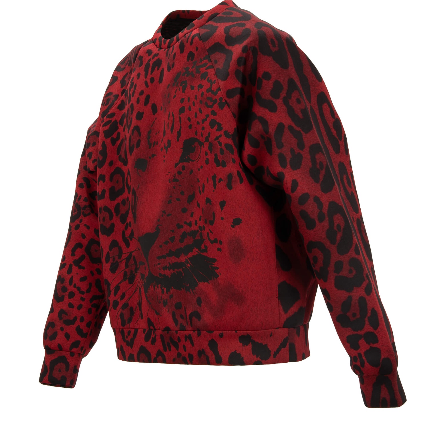 DOLCE & GABBANA Oversize Leopard Face Print Sweater Pocket Red