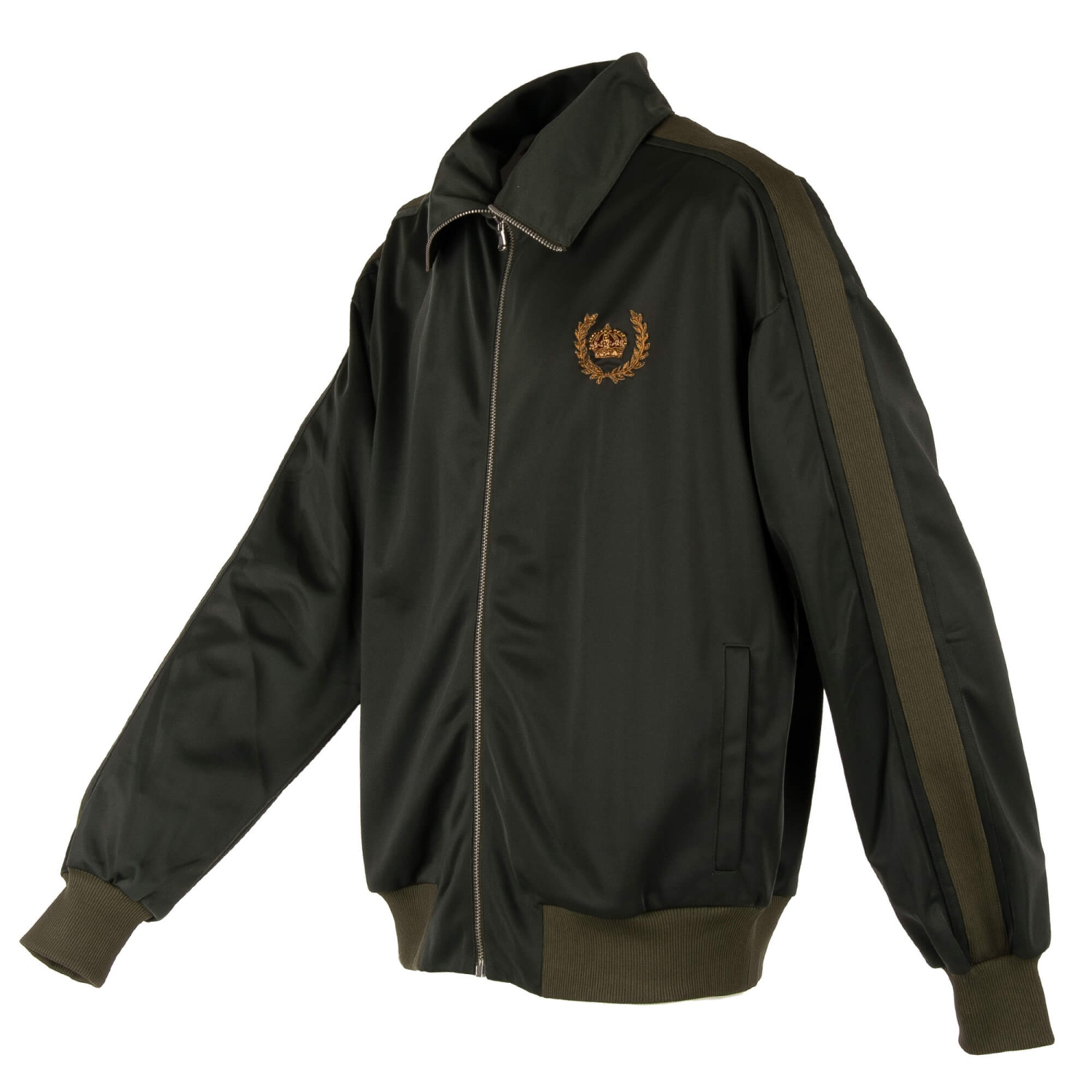 DOLCE & GABBANA Oversize Track Jacket Crown Embroidery Khaki