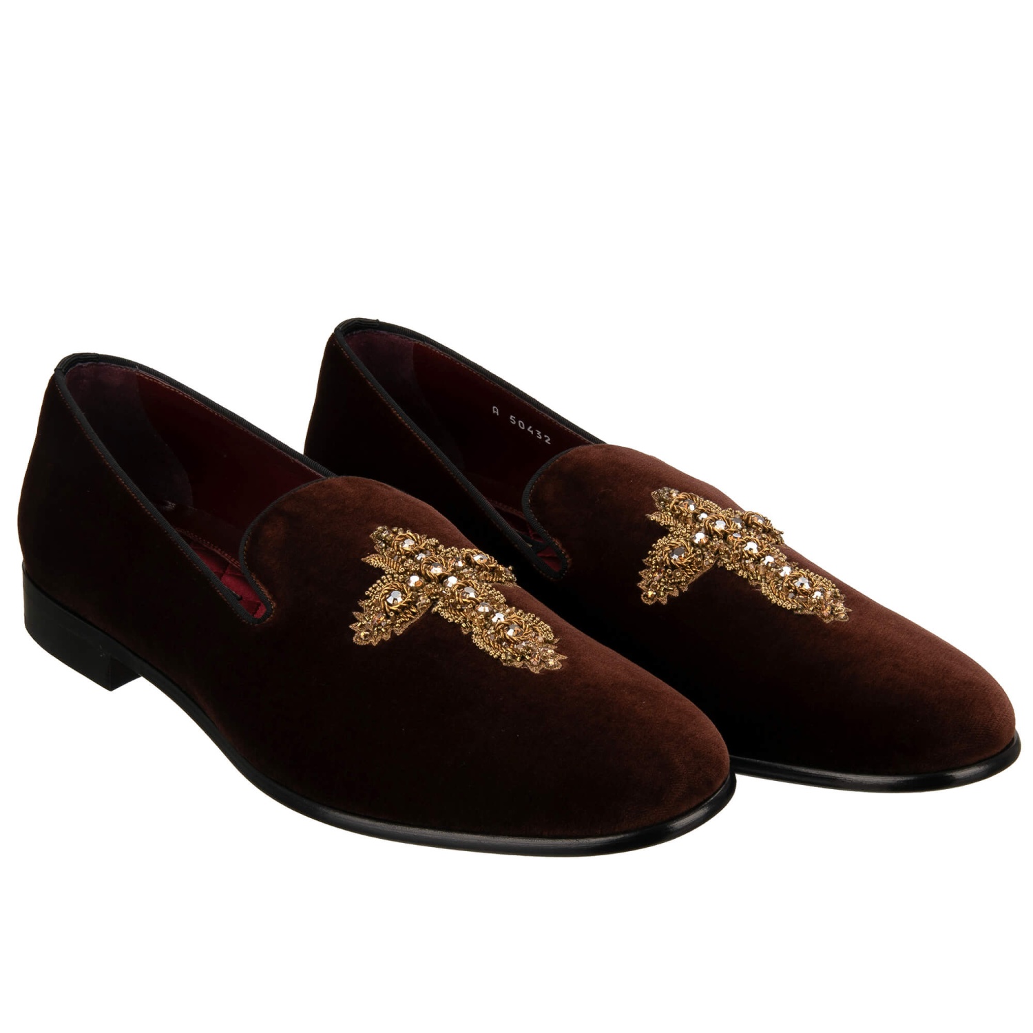 DOLCE & GABBANA Pearl Crystal Cross Velvet Loafer LEONARDO