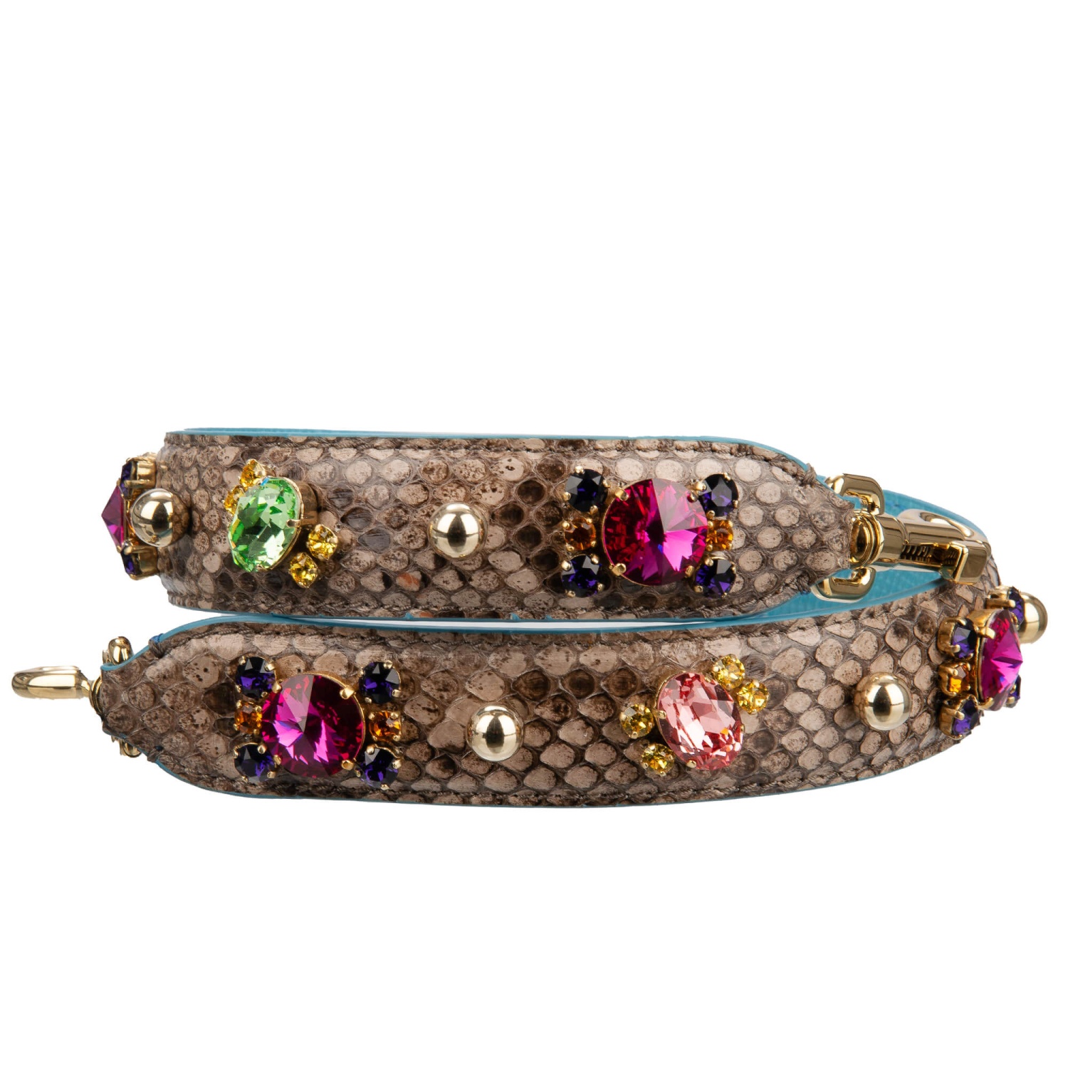 DOLCE & GABBANA Pearl Crystal Snake Leather Bag Strap Handle