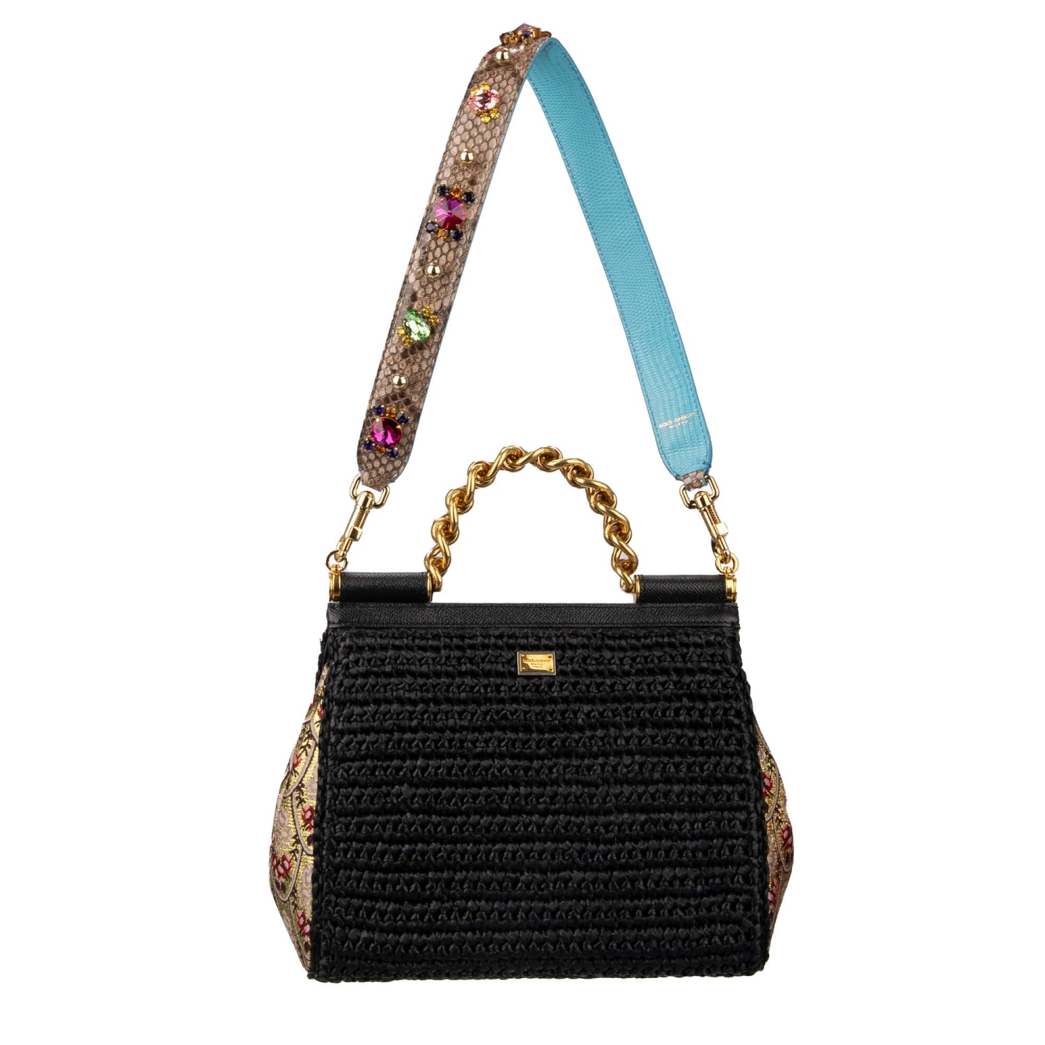 DOLCE & GABBANA Pearl Crystal Snake Leather Bag Strap Handle