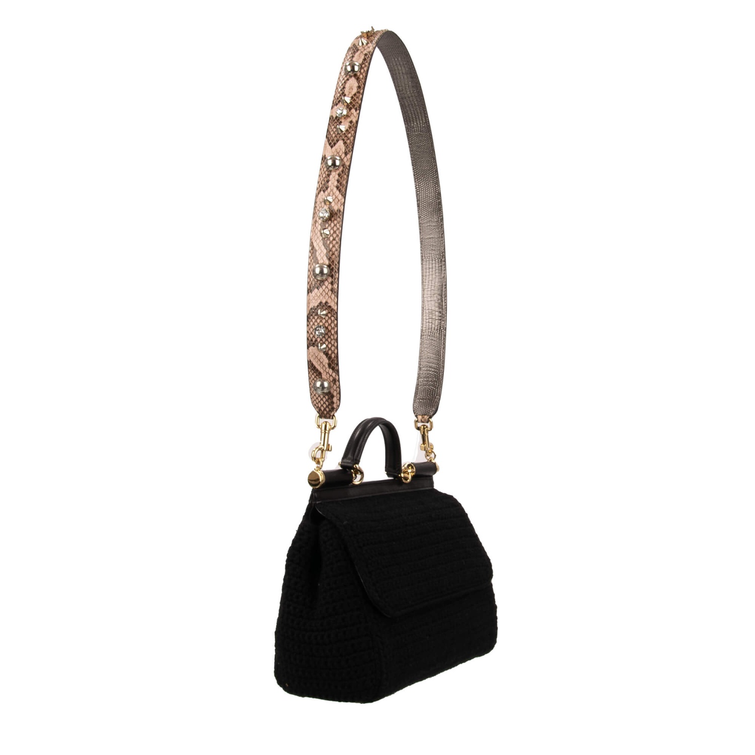 DOLCE & GABBANA Pearl Crystal Snake Leather Bag Strap Handle