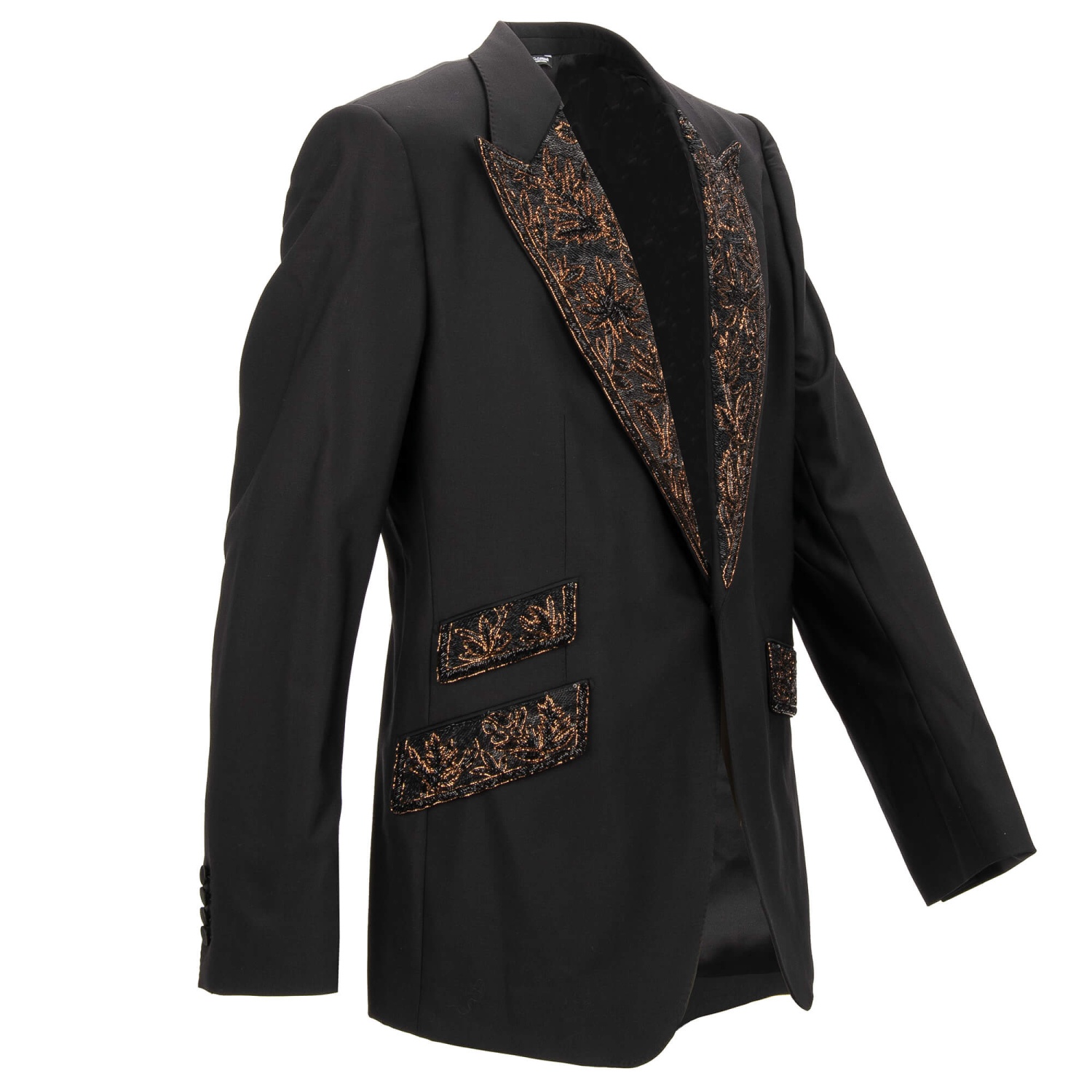 DOLCE & GABBANA Peral Sequins Embroidery Tuxedo Blazer Black