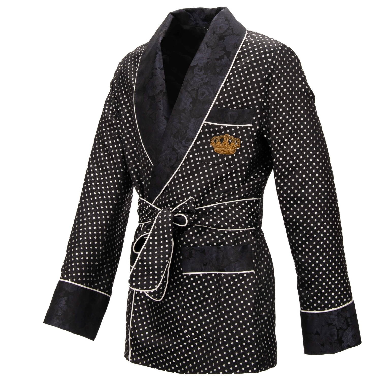 DOLCE＆GABBANA 光沢 スーツ サイズ L シングル ゴールド金具 DOLCE & GABBANA Polka Dot Silk Floral Robe Coat Blazer Gold