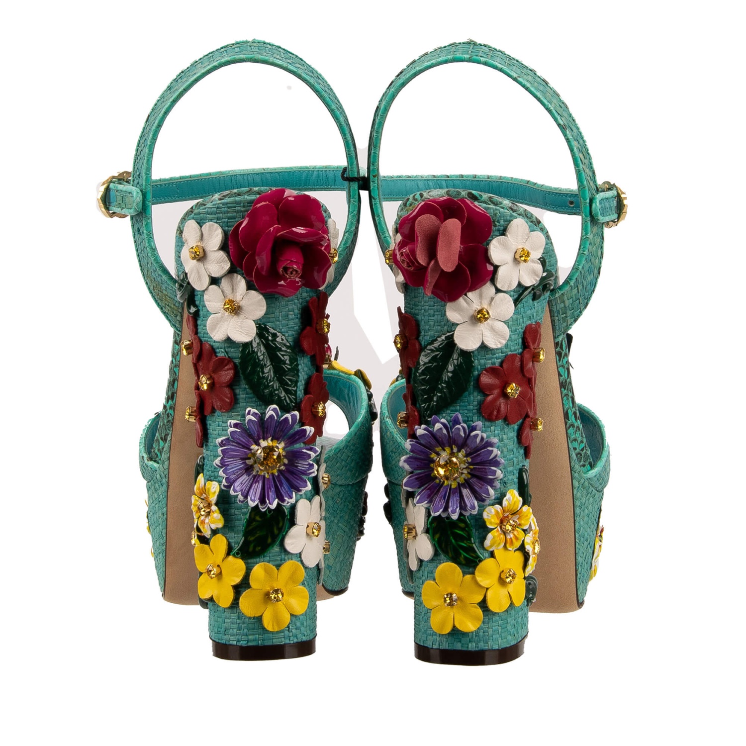 DOLCE & GABBANA Rose Crystal Raffia Platform Sandals Pumps DOLCE & GABBANA Rose Crystal Raffia Platform Sandals Pumps