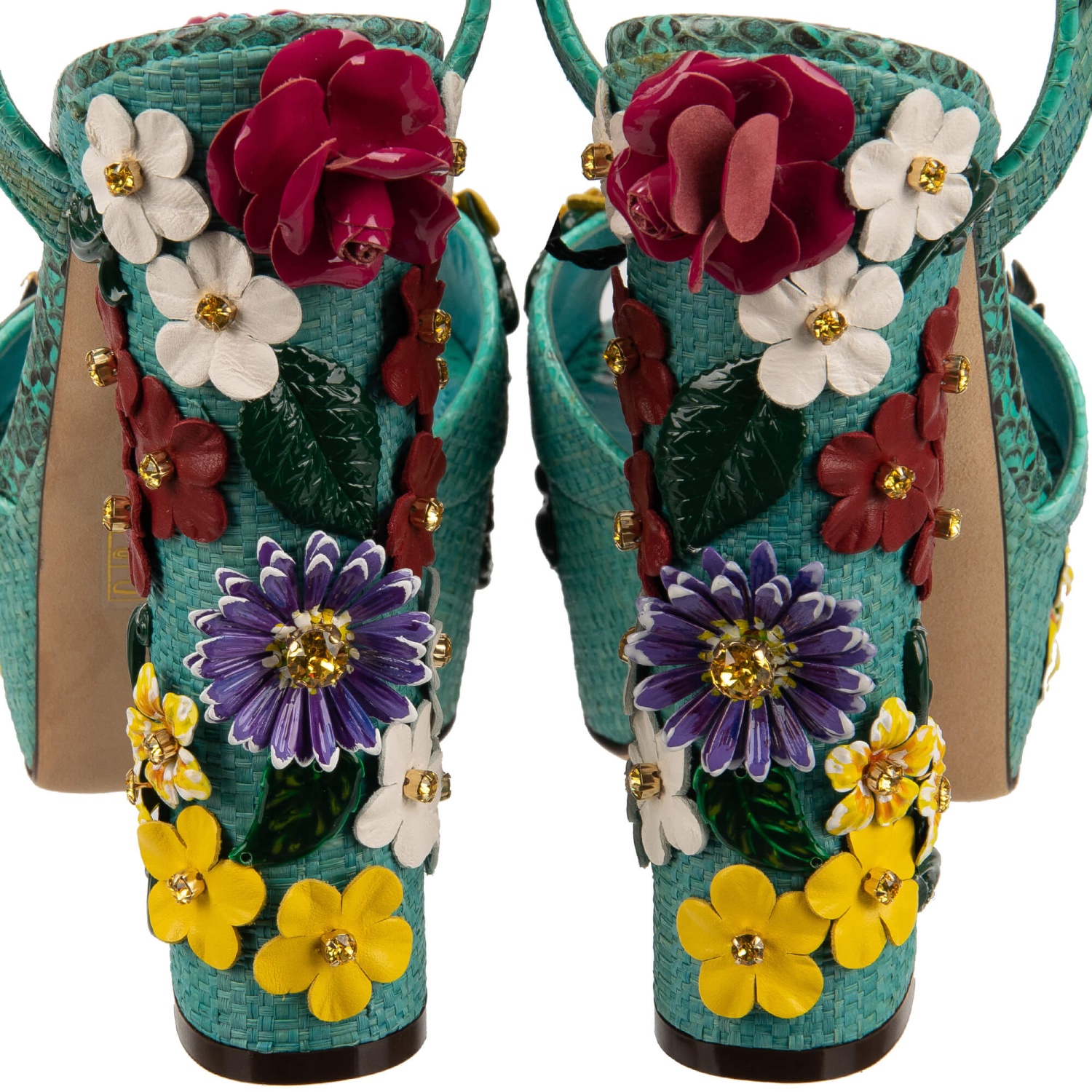 DOLCE & GABBANA Rose Crystal Raffia Platform Sandals Pumps